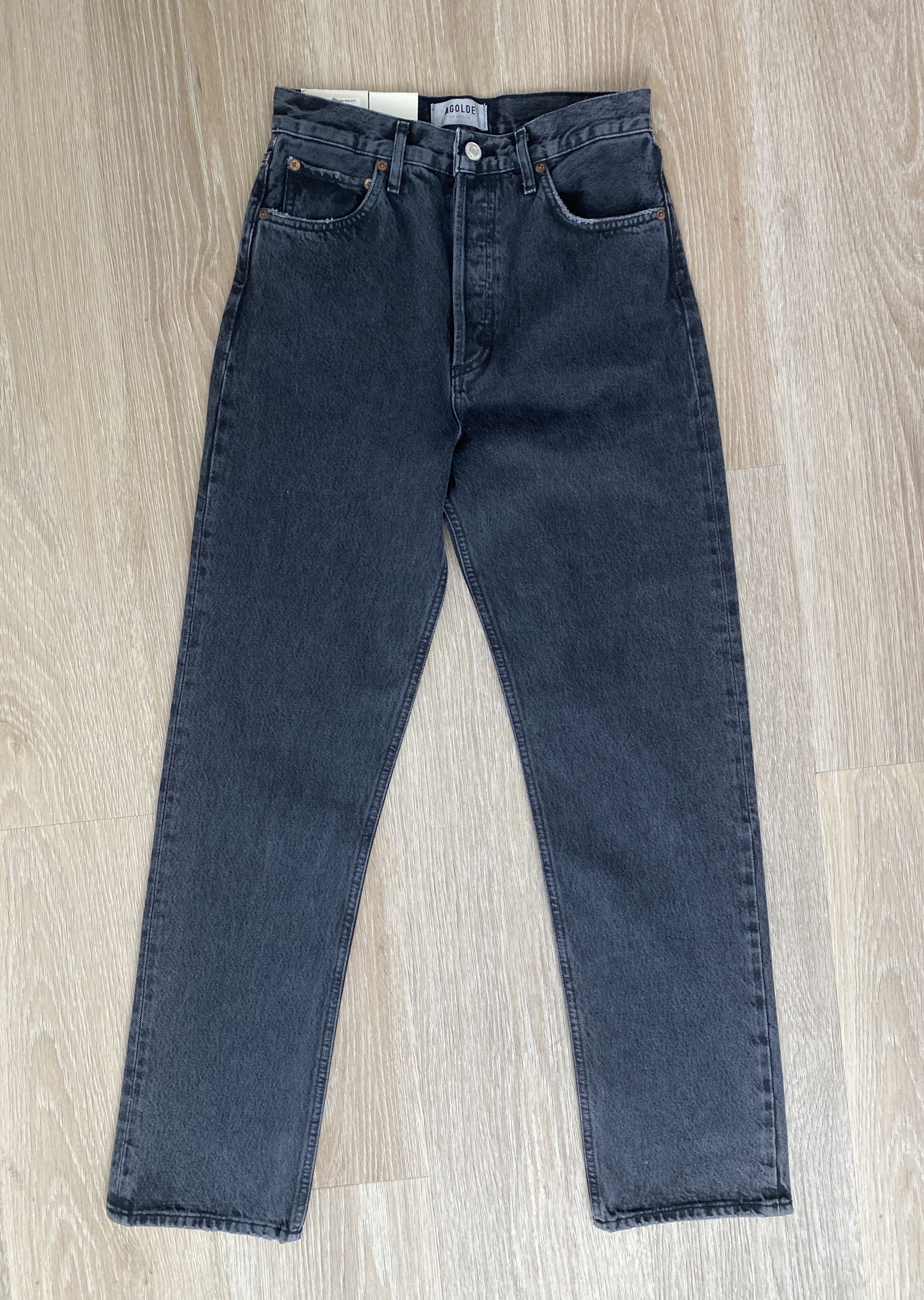 image of Agolde '90S Pinch Waist Long High-Rise Straight-Leg Jeans 26 in Black, Women's