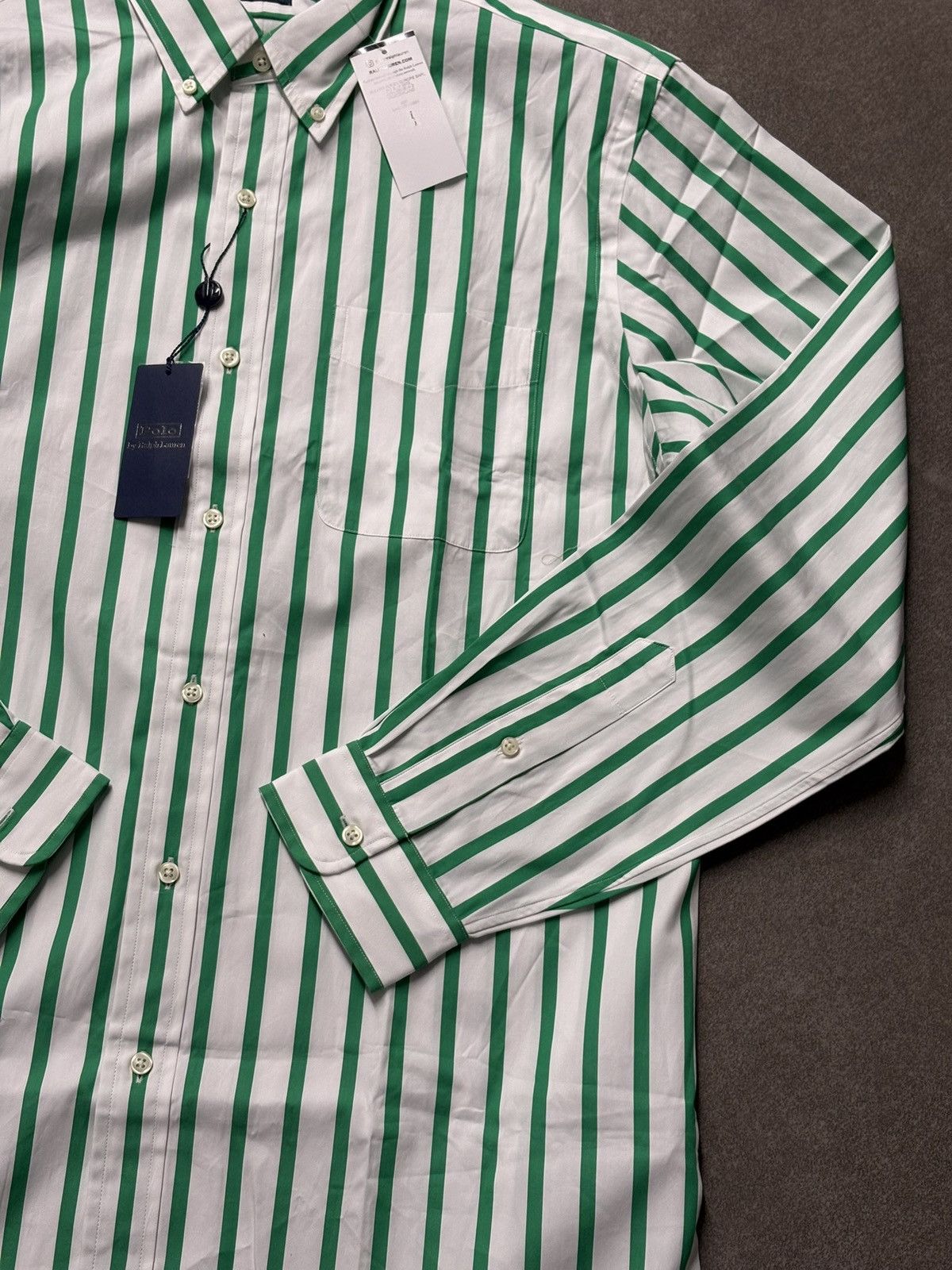 Polo Ralph Lauren White & Green Striped Summer Shirt Ralph Lauren Men’s L New Size US L / EU 52-54 / 3 - 3 Thumbnail