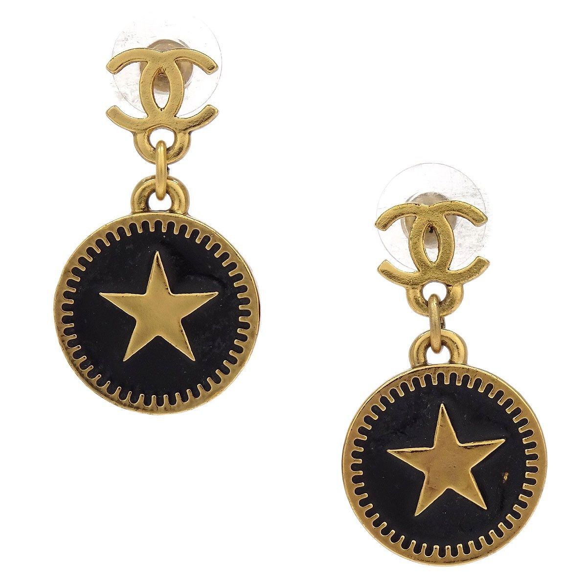Chanel Chanel CC Star Round Drop Earrings Metal with Resin Size ONE SIZE - 1 Thumbnail