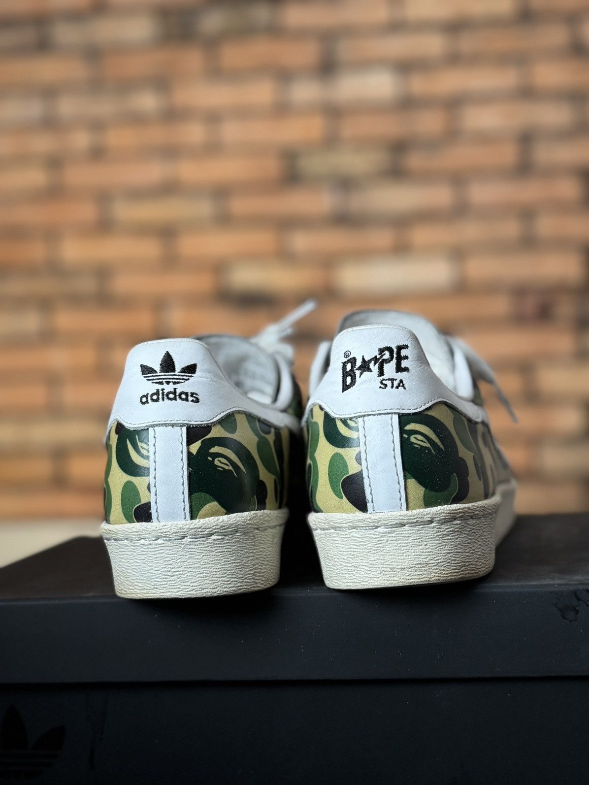 Adidas × Bape × Undefeated SUPERSTAR BAPE UNDFTD SHELL TOE CREAM/ GREEN CAMO ABC Size US 10.5 / EU 43-44 - 4 Thumbnail