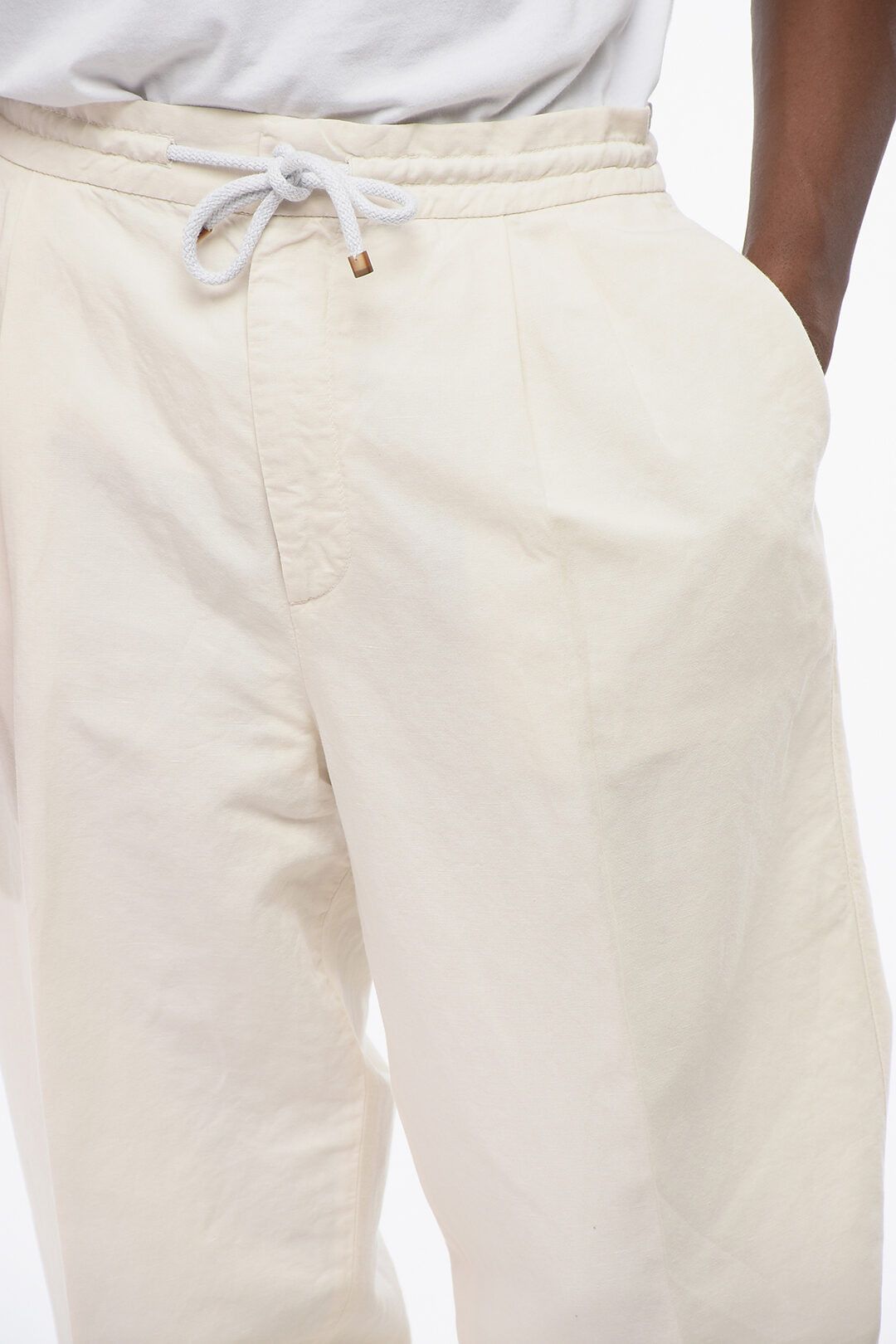 Brunello Cucinelli og1mm0825 Double-breasted Linen Blend Pant in White Size US 40 / EU 56 - 2 Thumbnail