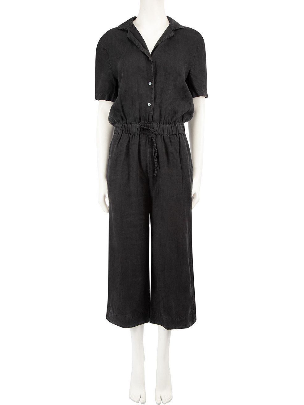 image of James Perse Black Linen Buttoned Up Jumpsuit, Women's (Size 26)