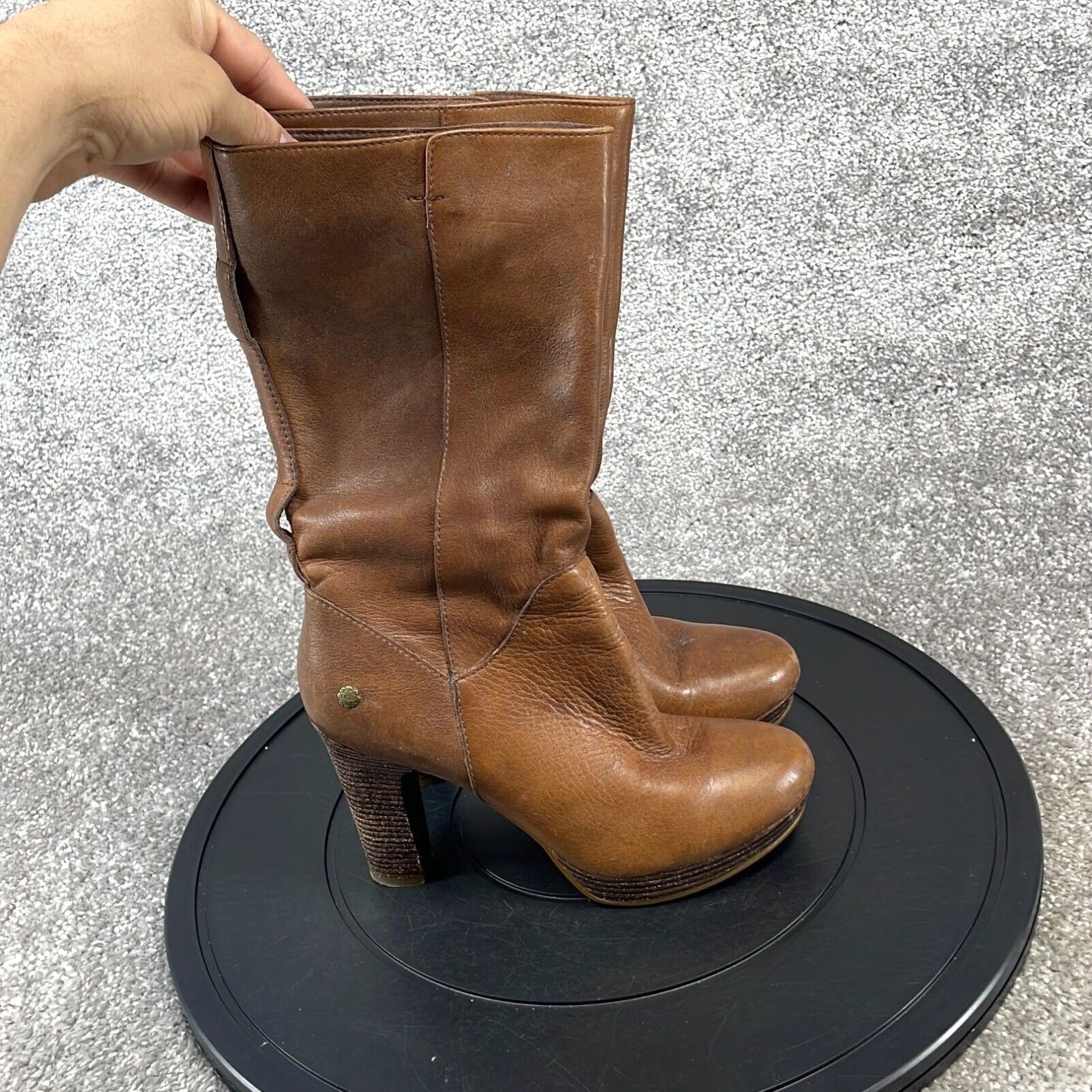 Ugg UGG Boots Women s Size 5 Jardin Side Zip Mid Calf Platform Brown Leather Grailed