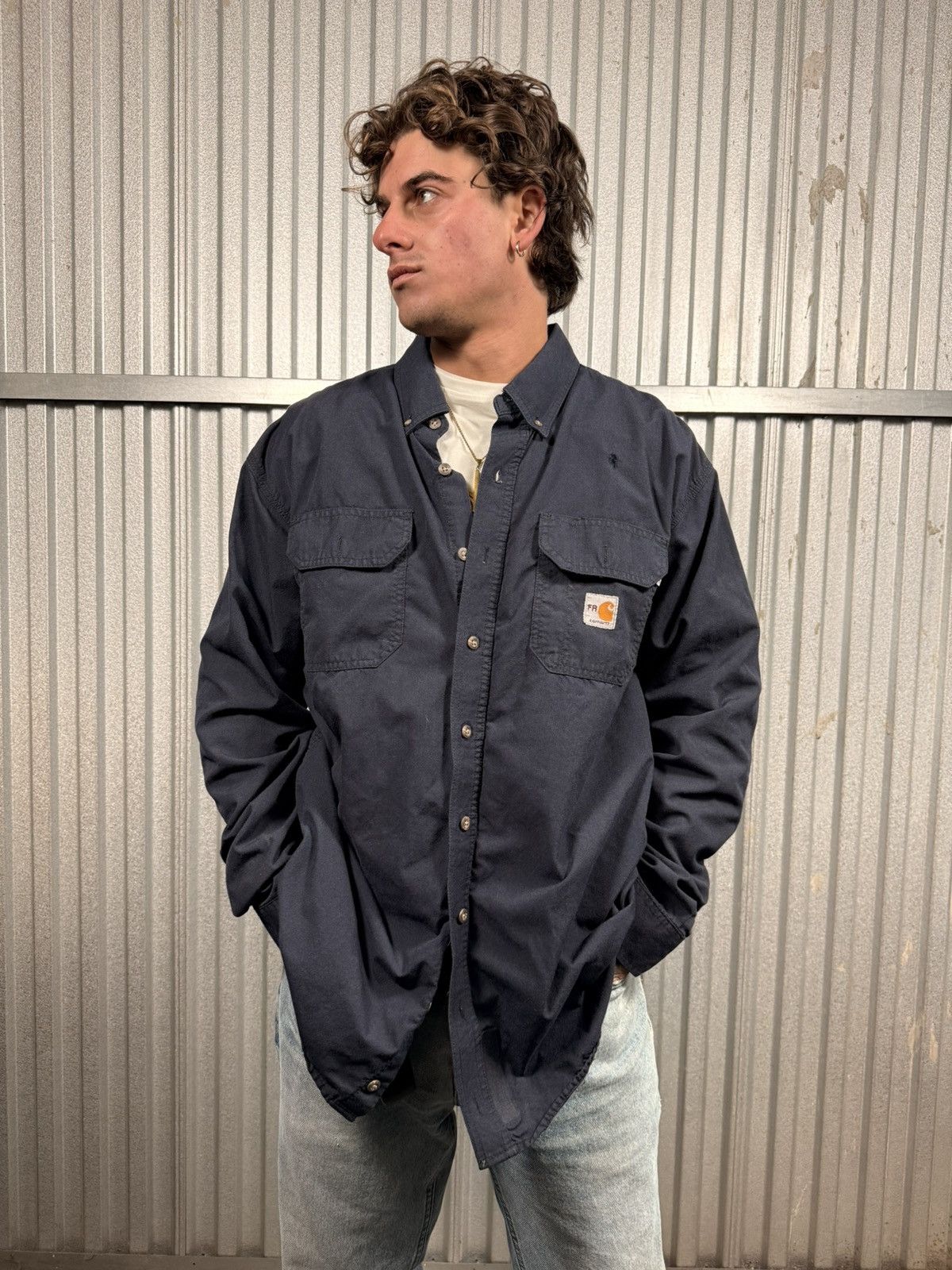 Carhartt Carhartt Fr Navy Western Work Wear Button Up Shirt Size US XL / EU 56 / 4 - 1 Thumbnail