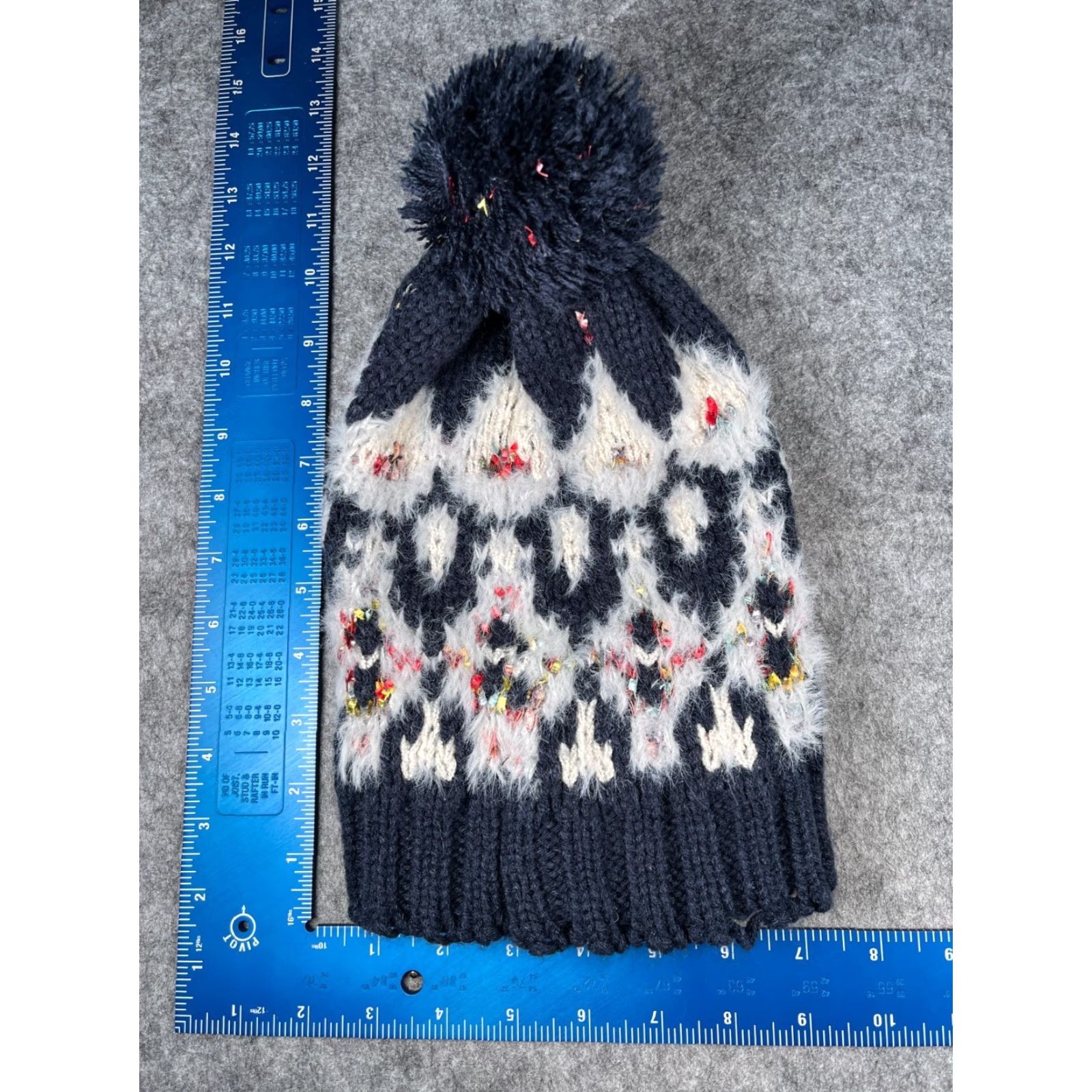 Vintage Maurices Beanie Hat Women One Size Blue Geometric Knit 100% Acrylic Pom Beanie Size ONE SIZE - 4 Thumbnail