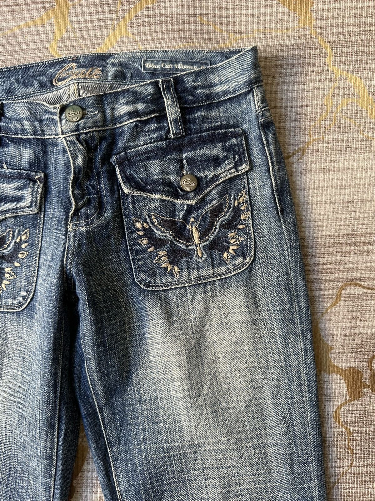 Japanese Brand FLARE Blue Cult Fatigue Jeans Size 28" / US 6 / IT 42 - 10 Thumbnail