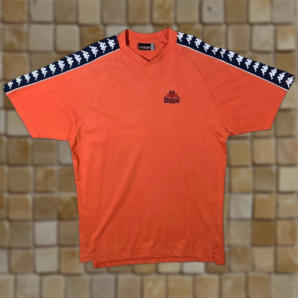 Kappa Vintage Kappa Embroidered Mini Logo Tape Sleeve Orange V-Neck T-Shirt Large Mens Shirts Size US L / EU 52-54 / 3 - 1 Thumbnail