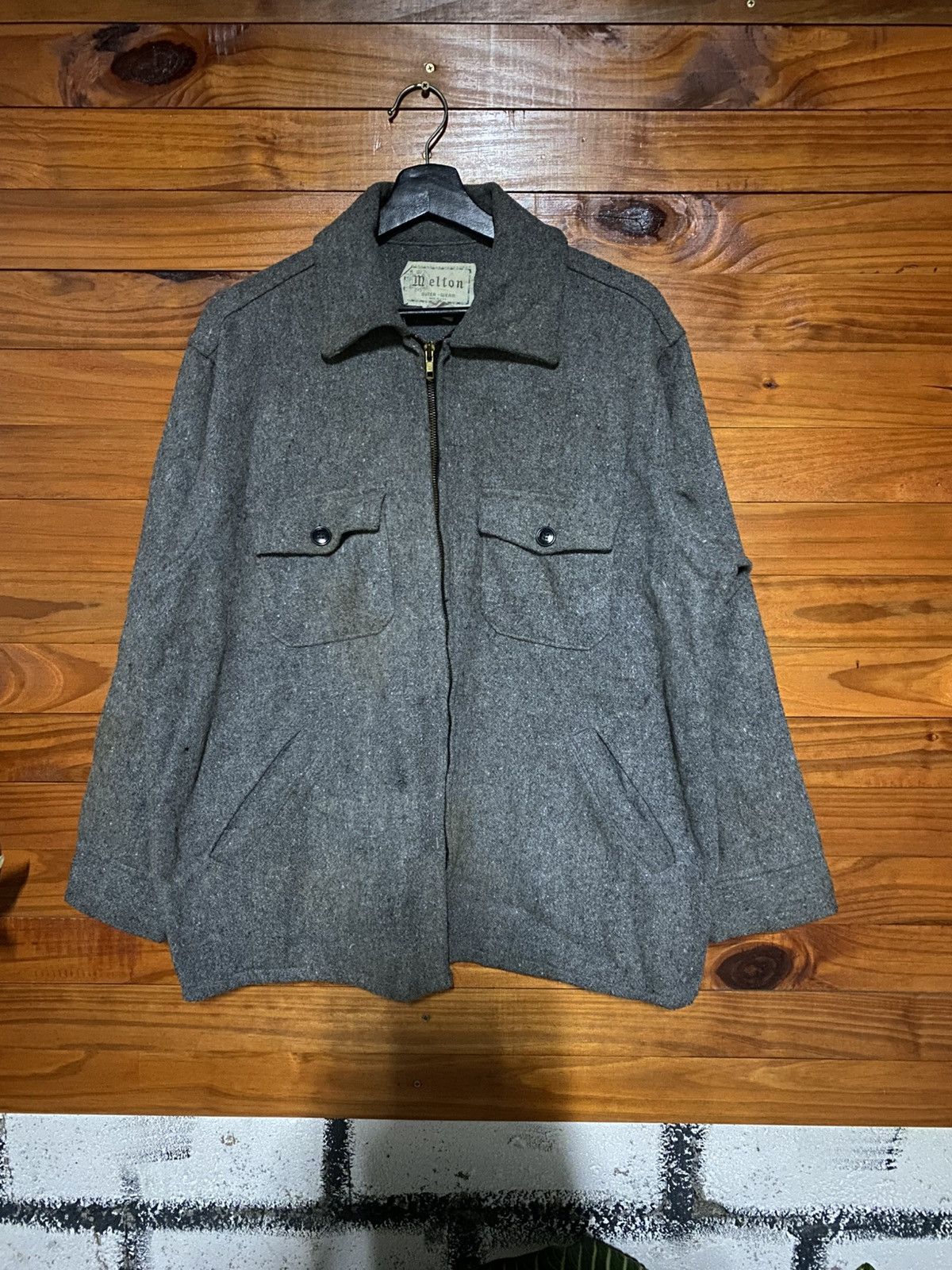 Vintage Vintage Melton Wool Work Jacket Grey Zip-Up Utility Jacket Size US M / EU 48-50 / 2 - 3 Thumbnail