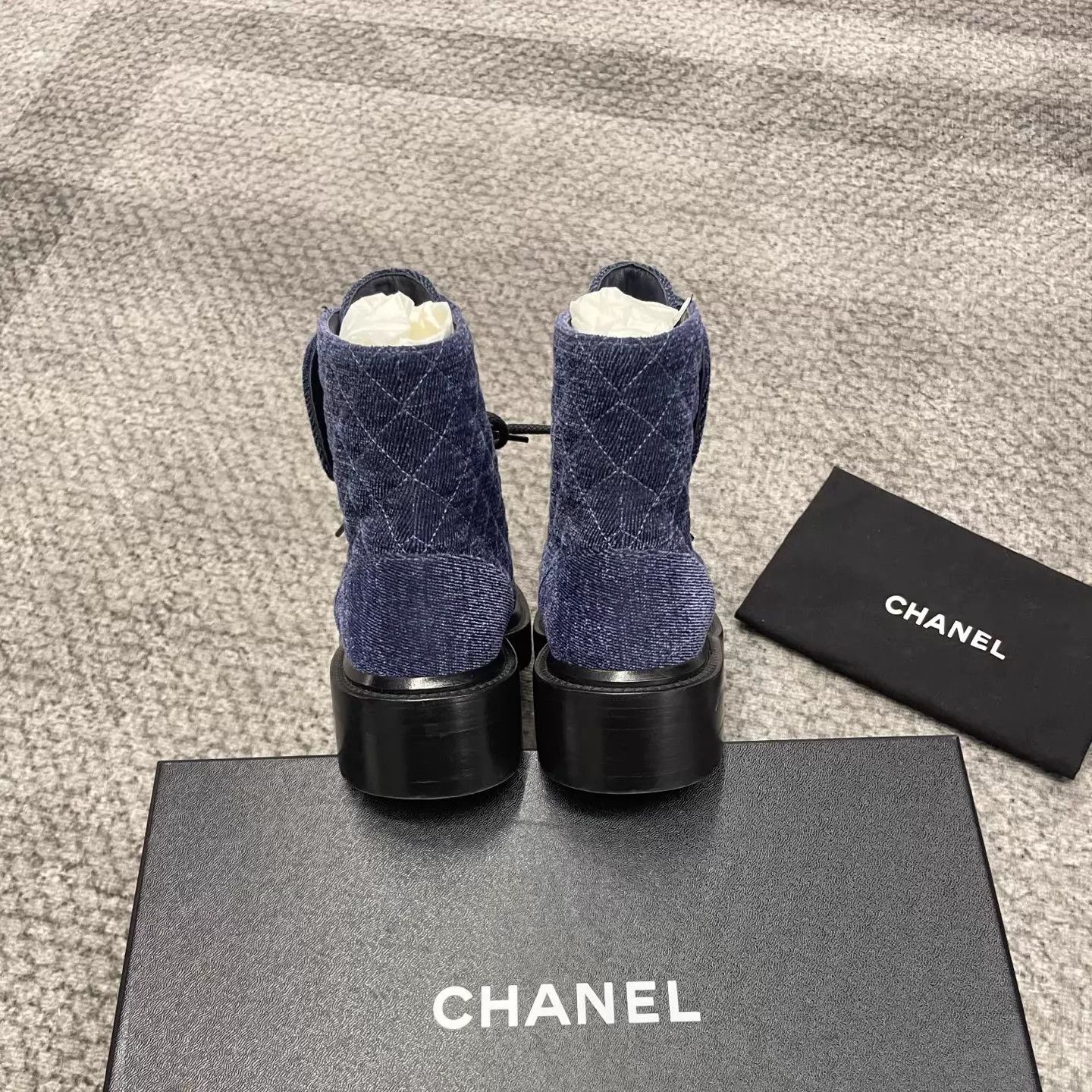 Chanel Chanel Navy & Black Velvet Short Boots 36 Sweet Cool Size US 5.5 / IT 35.5 - 6 Thumbnail