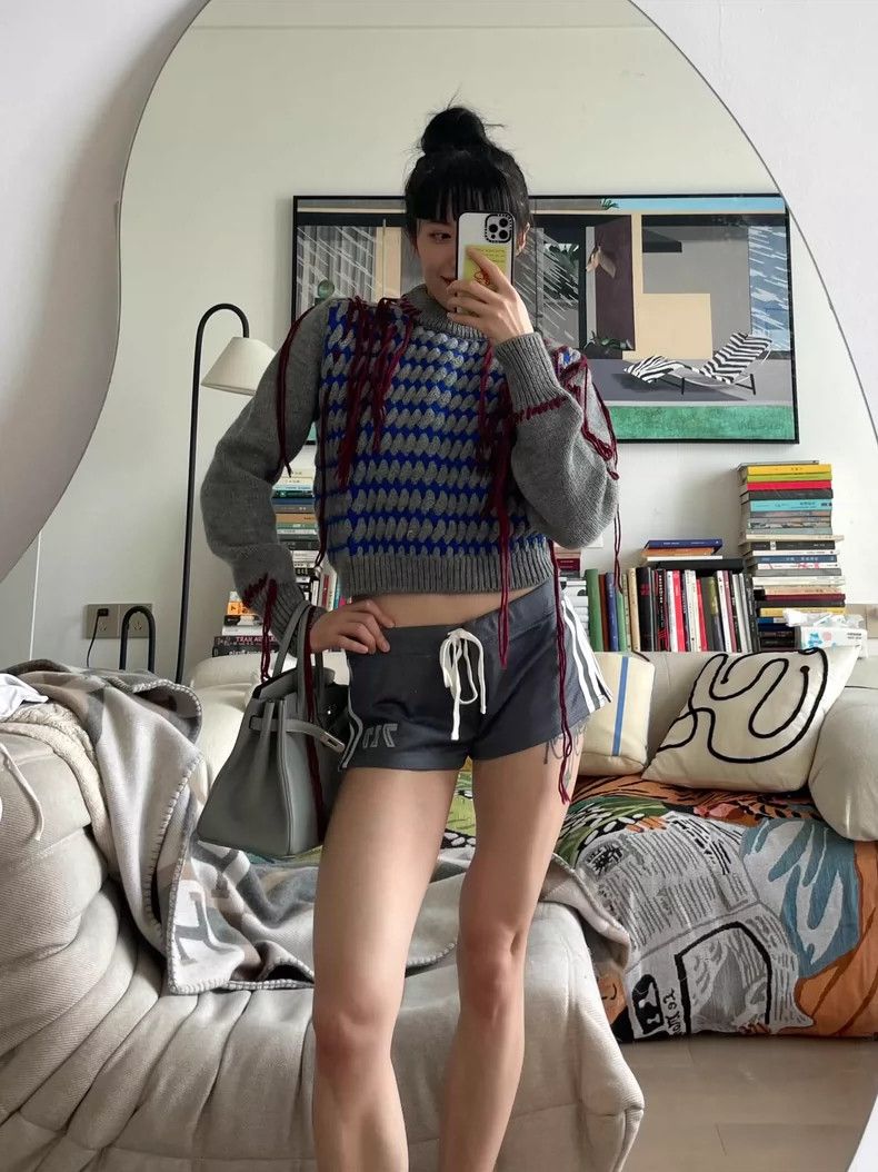 Loewe LOEWE Colorful short wool sweater with fringe decoration Size S / US 4 / IT 40 - 1 Thumbnail