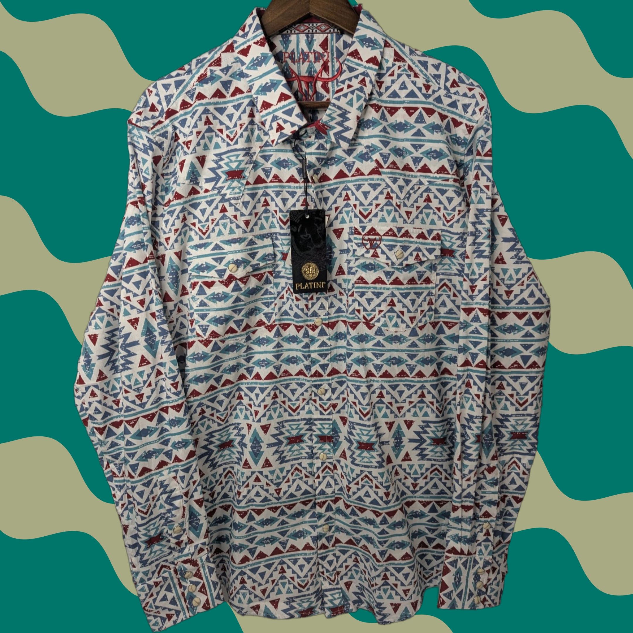 Vintage NWT Platini Shirt 2XL Aztec Pearl Snap Long Sleeve Tribal Southwestern Size US XXL / EU 58 / 5 - 1 Thumbnail