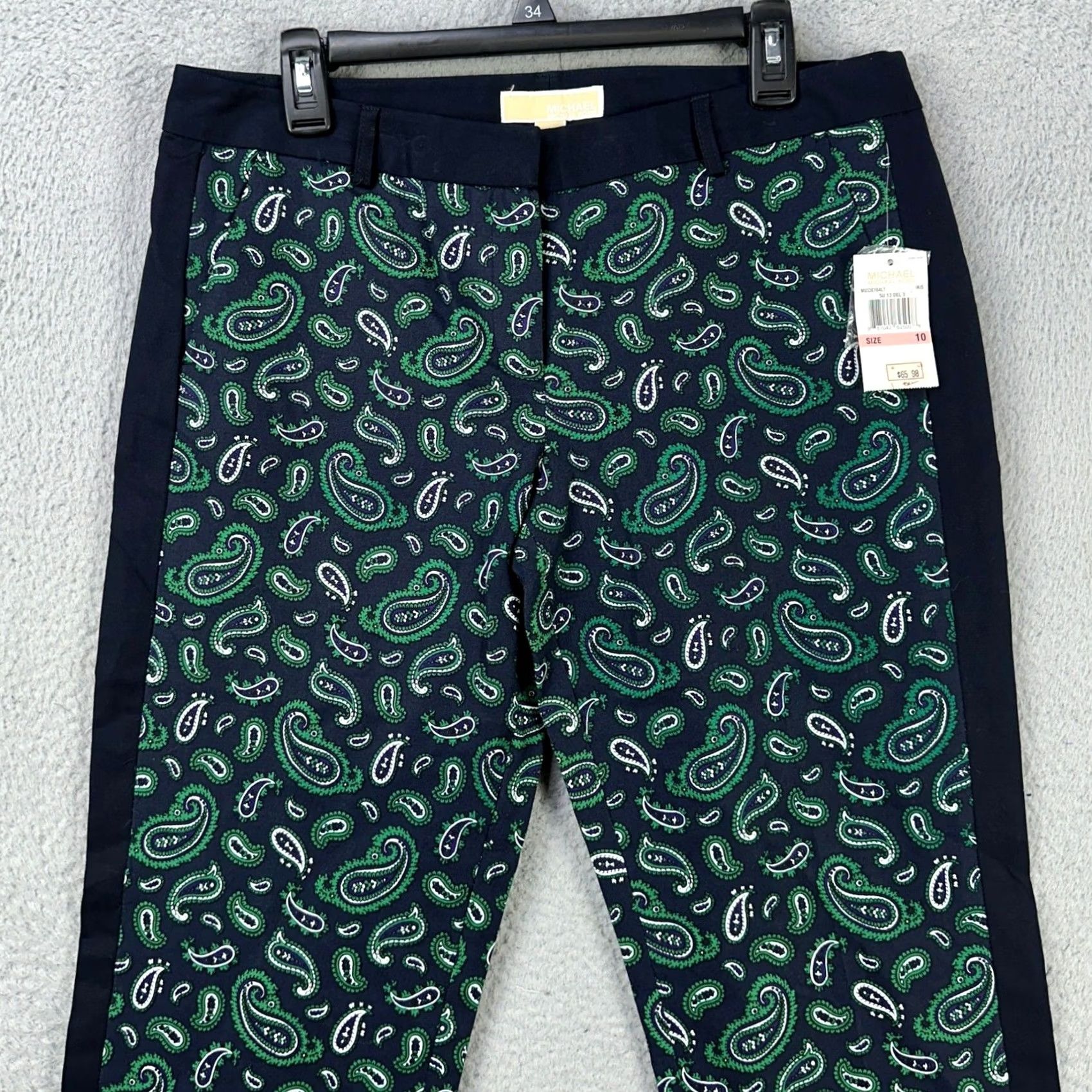 Michael Kors VINTAGE? No. Michael Kors Women Paisley Pants 10 Blue Green Pull On Stretch Flat Front NEW Size 32" / US 10 / IT 46 - 2 Thumbnail