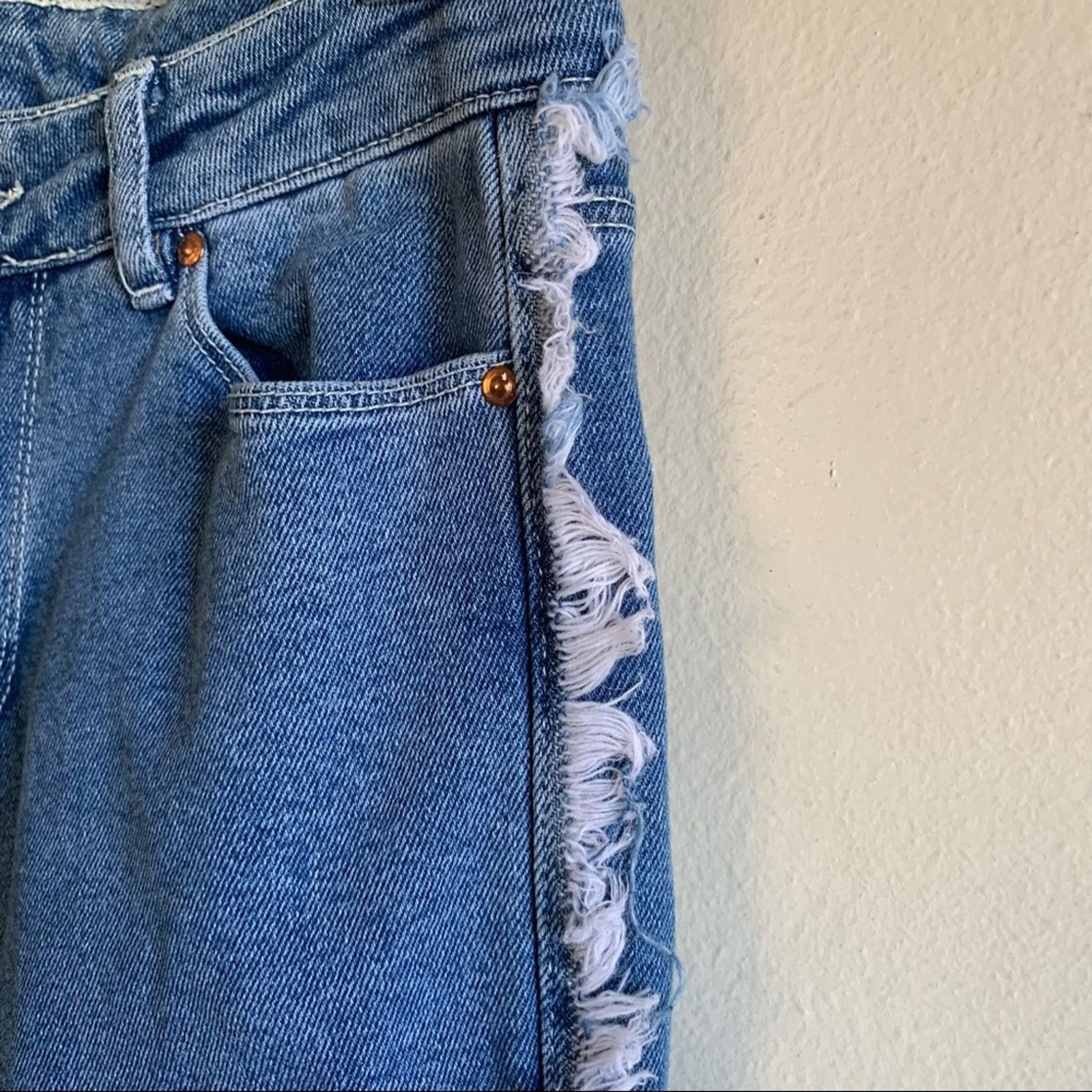 Asos ASOS Skinny jeans in mid wash blue with frayed side stripe Size US 28 / EU 44 - 12 Thumbnail