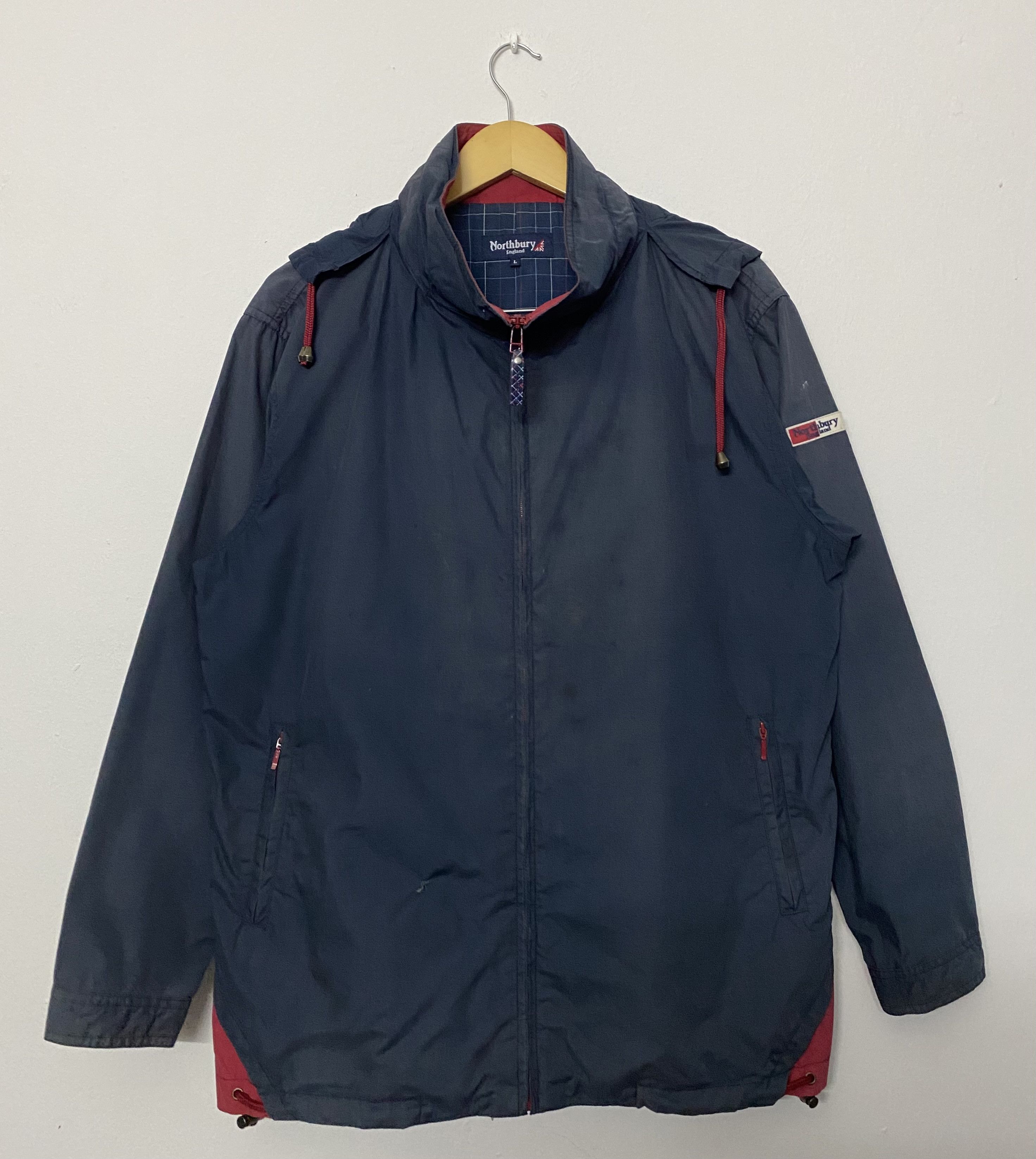 Vintage Vintage Northbury England Navy Hooded Windbreaker Jacket Size US L / EU 52-54 / 3 - 1 Thumbnail
