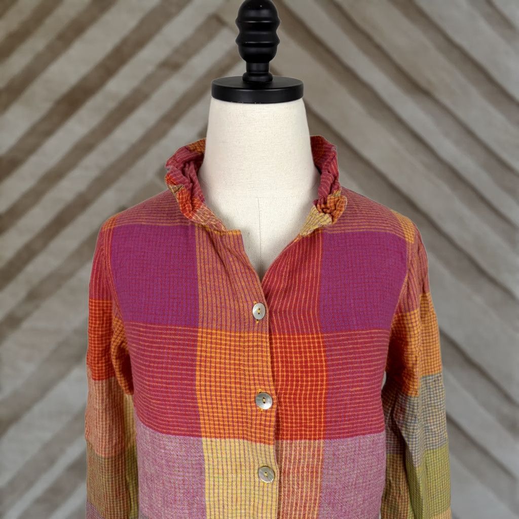 Soft Surroundings Soft Surroundings Shirt Womens XS Multicolor Plaid Top Boho High Neck Button Casual Sleeve XL? Size XS / US 0-2 / IT 36-38 - 1 Thumbnail