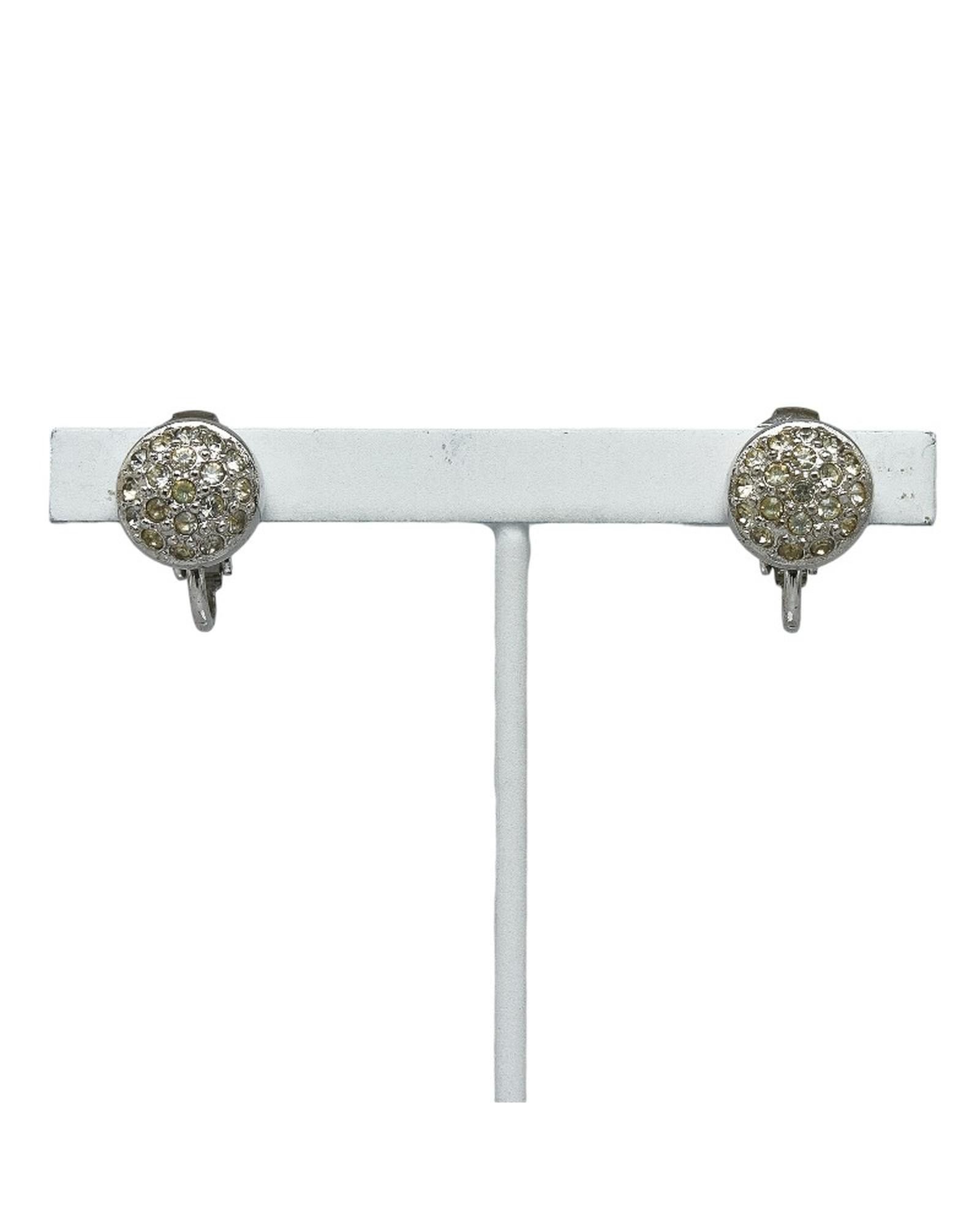 image of Dior Rhinestone Mirror Ball Clip On Earrings in Silver, Women's