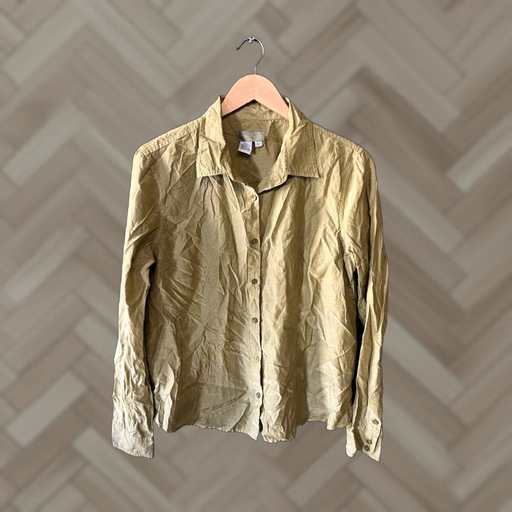 The Territory Ahead VINTAGE Territory Ahead Shirt Silk Long Sleeve Button-Up Yellow L Adult Womens Size L / US 10 / IT 46 - 1 Thumbnail