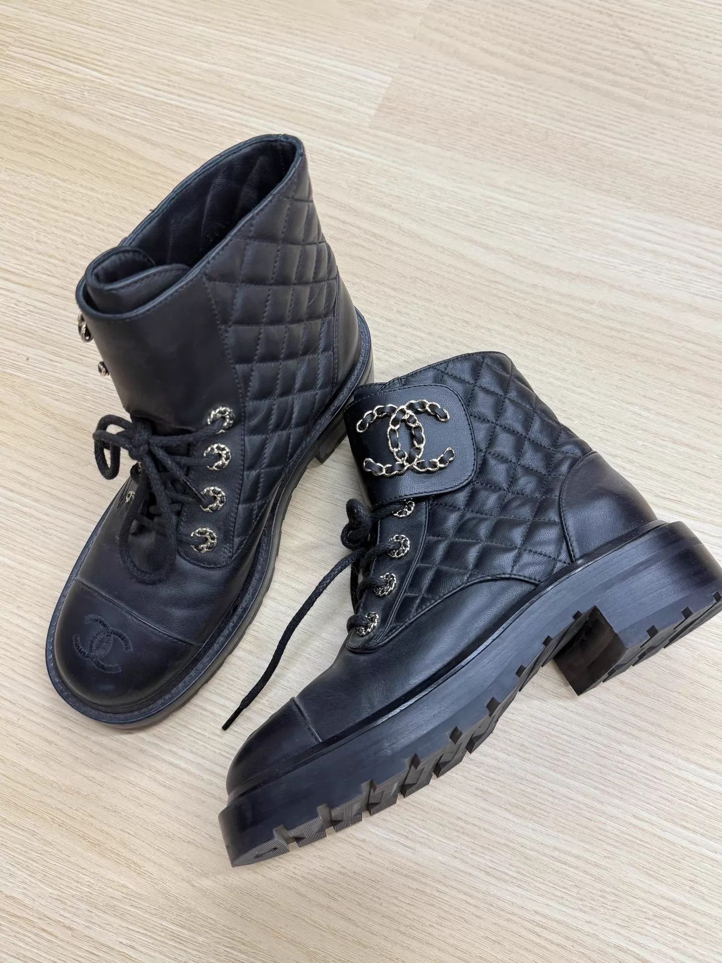 Chanel Chanel Black CC Lace-Up Short Boots 36.5 New Size US 6 / IT 36 - 2 Thumbnail