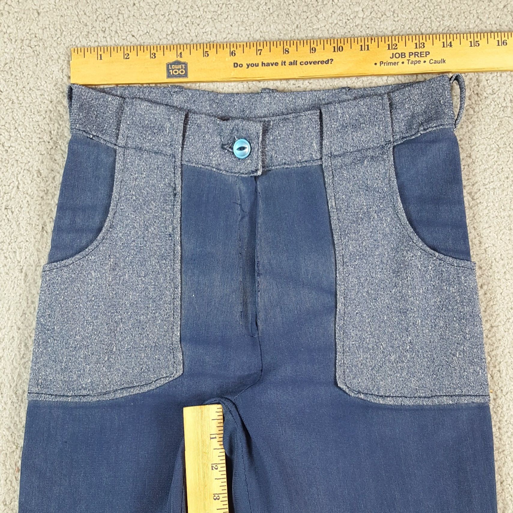 Denime Vintage 60s 70s Flared Denim Pants Women Size S Hippie Navy Deck Western Pedal Pushers Jeans Size 28" / US 6 / IT 42 - 6 Thumbnail
