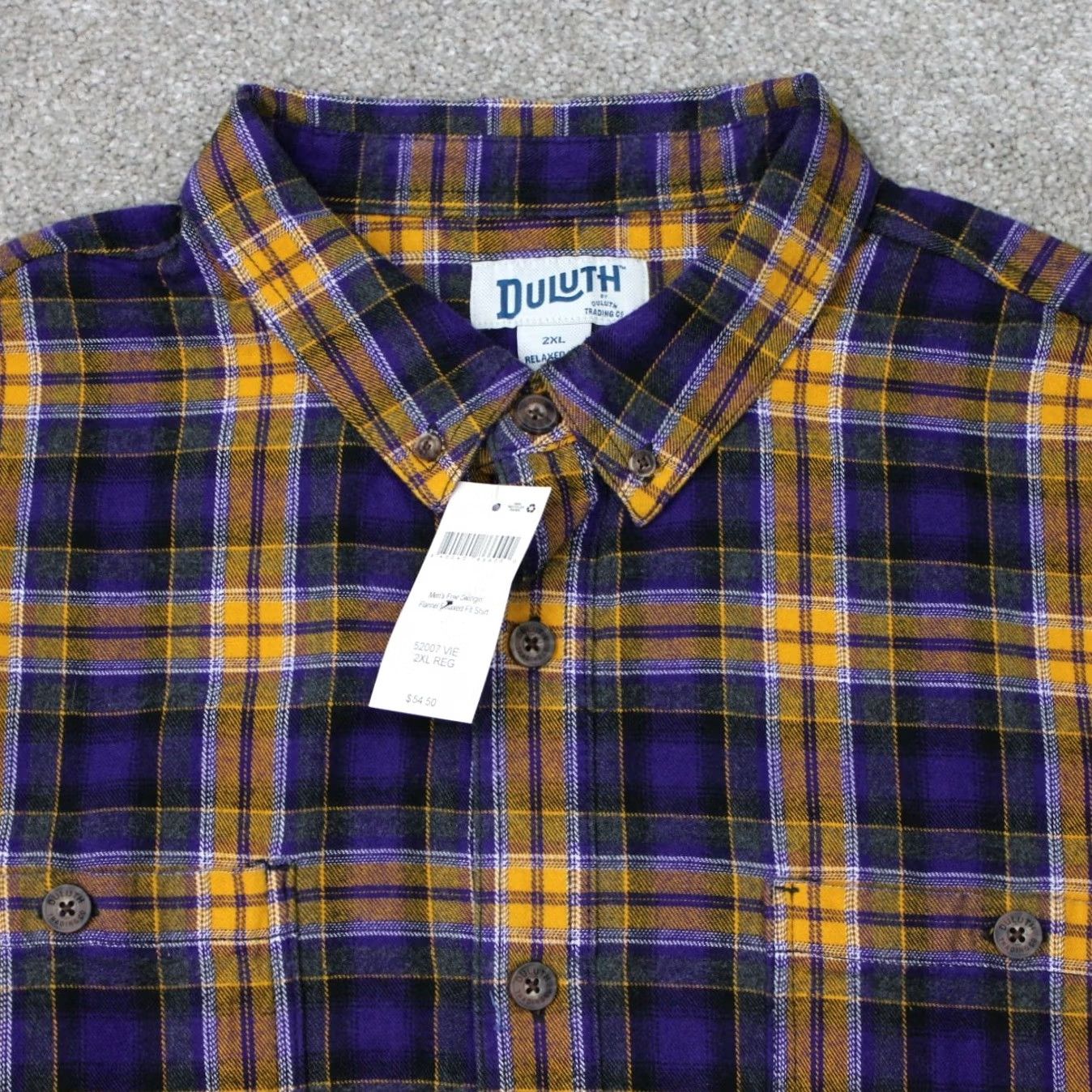 Vintage Duluth Shirt Mens 2XL XXL Purple/Yellow Plaid NWT Button-Up L/S Flannel, Cotton, Blue, Casual, Workwear, All Seasons, 100% Size US XXL / EU 58 / 5 - 4 Thumbnail