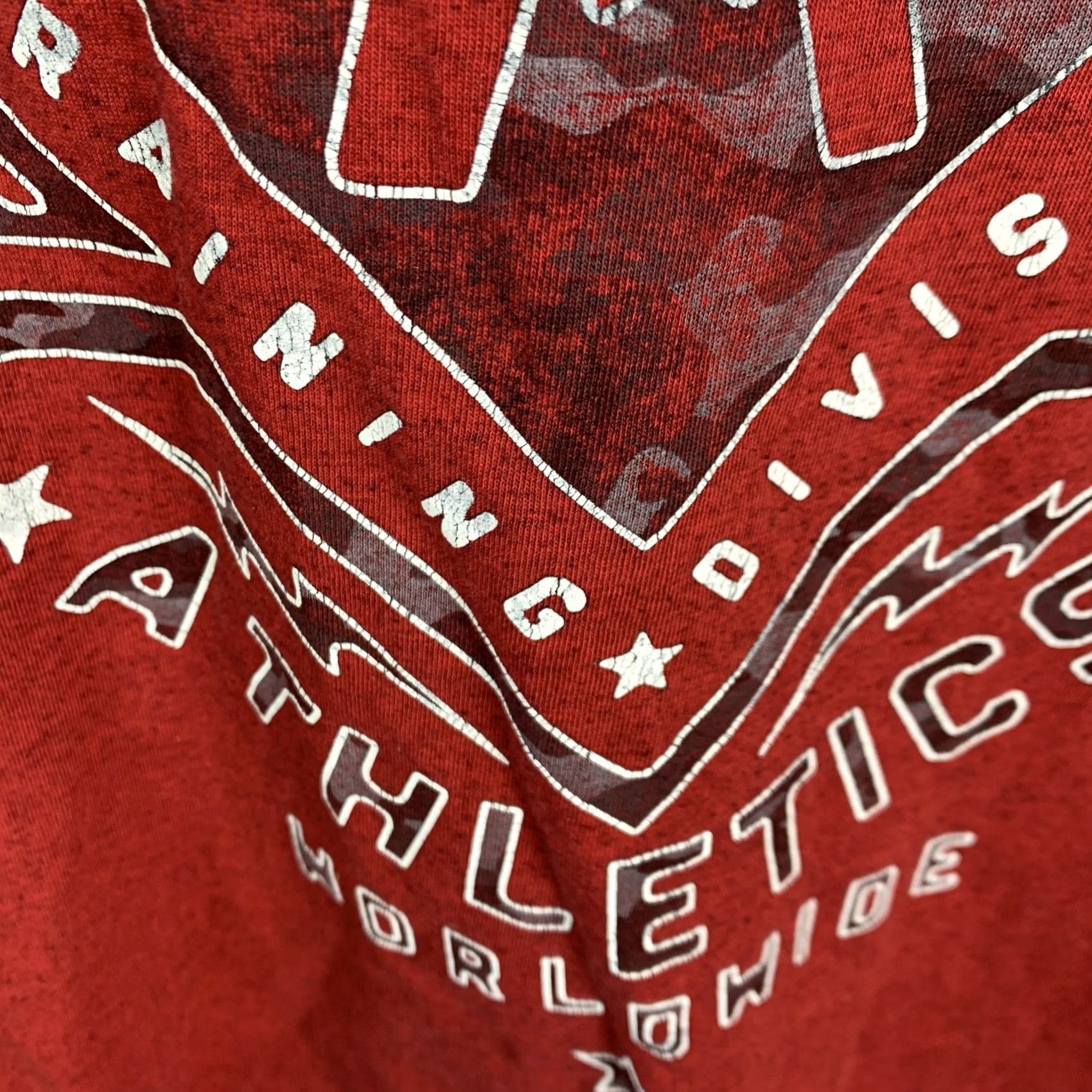 Vintage American Fighter T-Shirt Mens L Red Short Sleeve Graphic Print Tee MMA USA Fighter 90s Dock Distressed Raw Edge Graphic Double-Sided Crew Neck Size US L / EU 52-54 / 3 - 4 Thumbnail