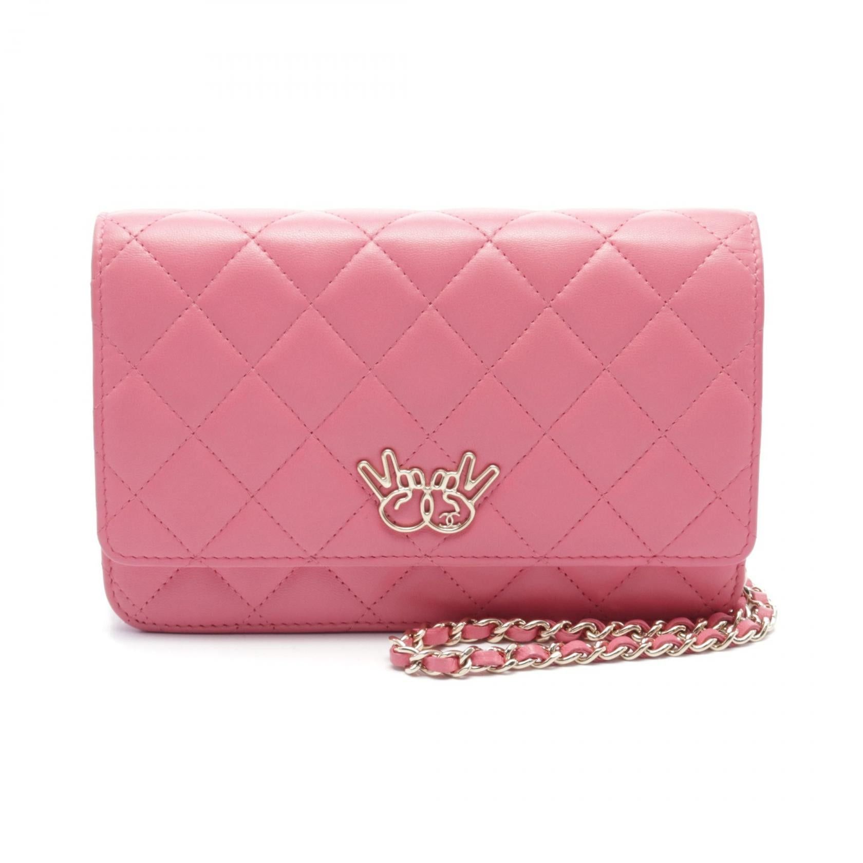 Chanel Chanel Matelasse Double Peace Chain Wallet Lambskin Pink Gold Hardware Size ONE SIZE - 1 Thumbnail