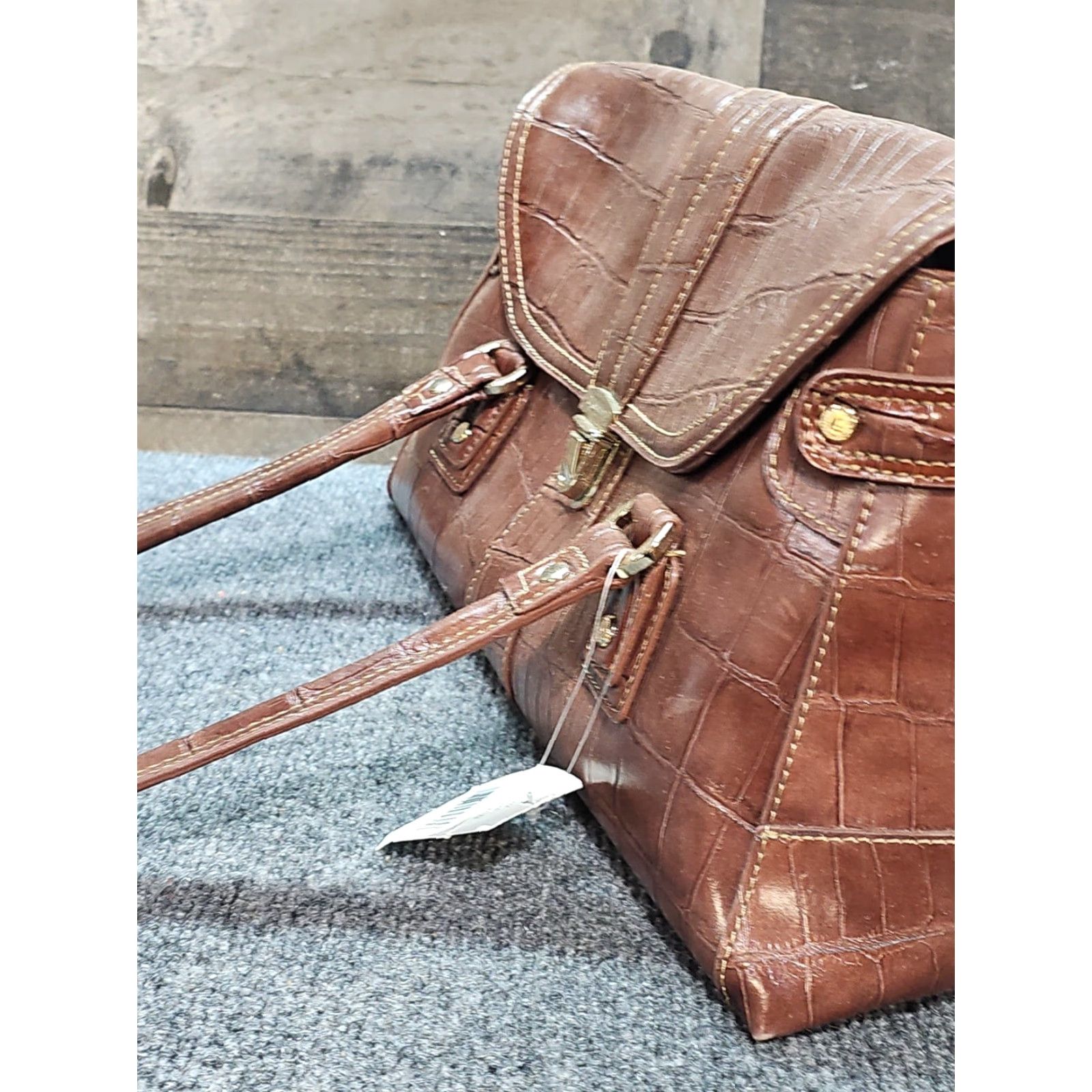 Liz Claiborne Liz Claiborne Hand Bag Purse Brown False Leather Print NWT 15"x8" Tote Bag Size ONE SIZE - 6 Thumbnail