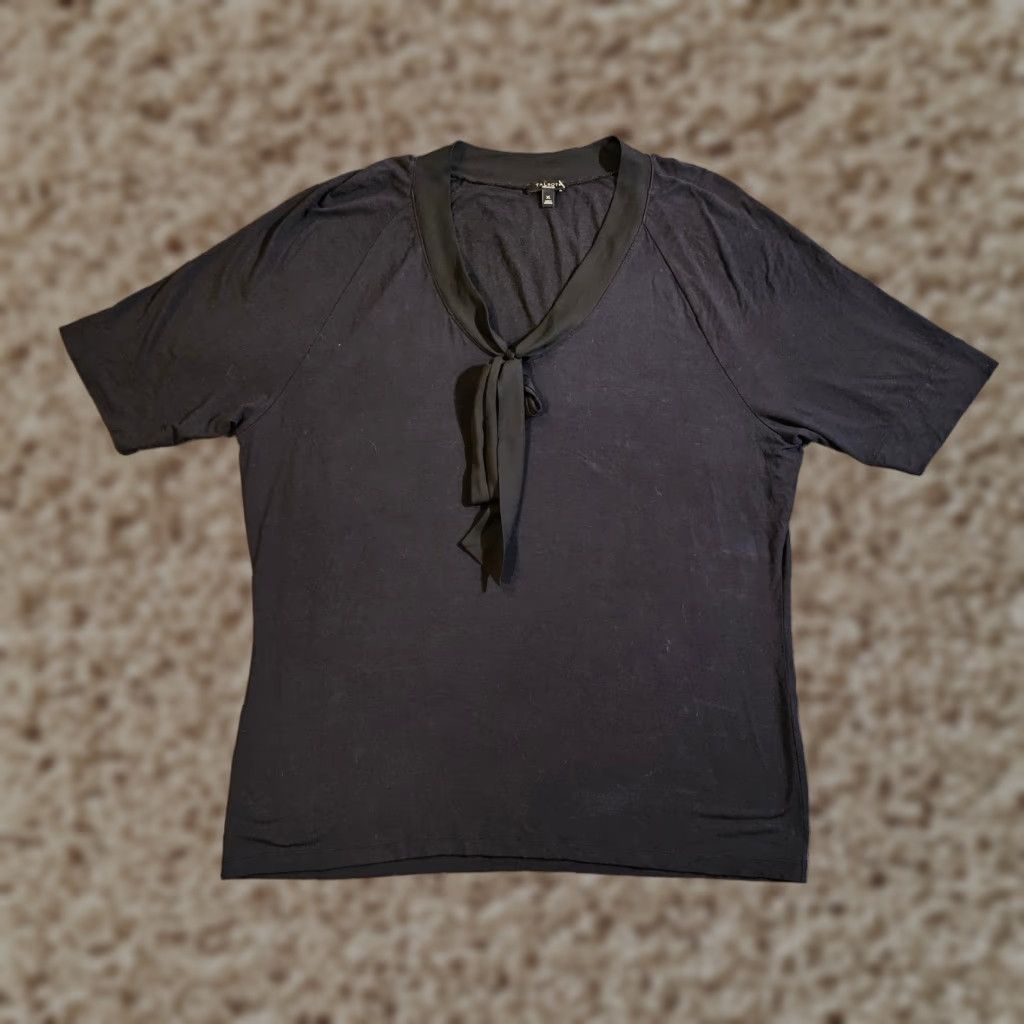 Talbots Talbots Top Shirt Womens XL Black Short Sleeve V Neck Tie Casual Career Blouse Mens? Size XL / US 12-14 / IT 48-50 - 1 Thumbnail