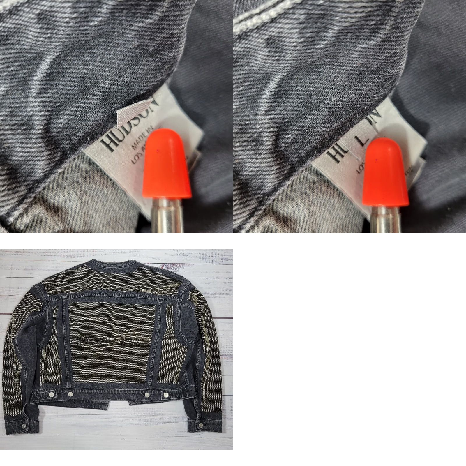 Hudson HUDSON Cropped Rock Studded Denim Jacket Women's Black Green Size L Distressed Biker Style Size L / US 10 / IT 46 - 8 Thumbnail