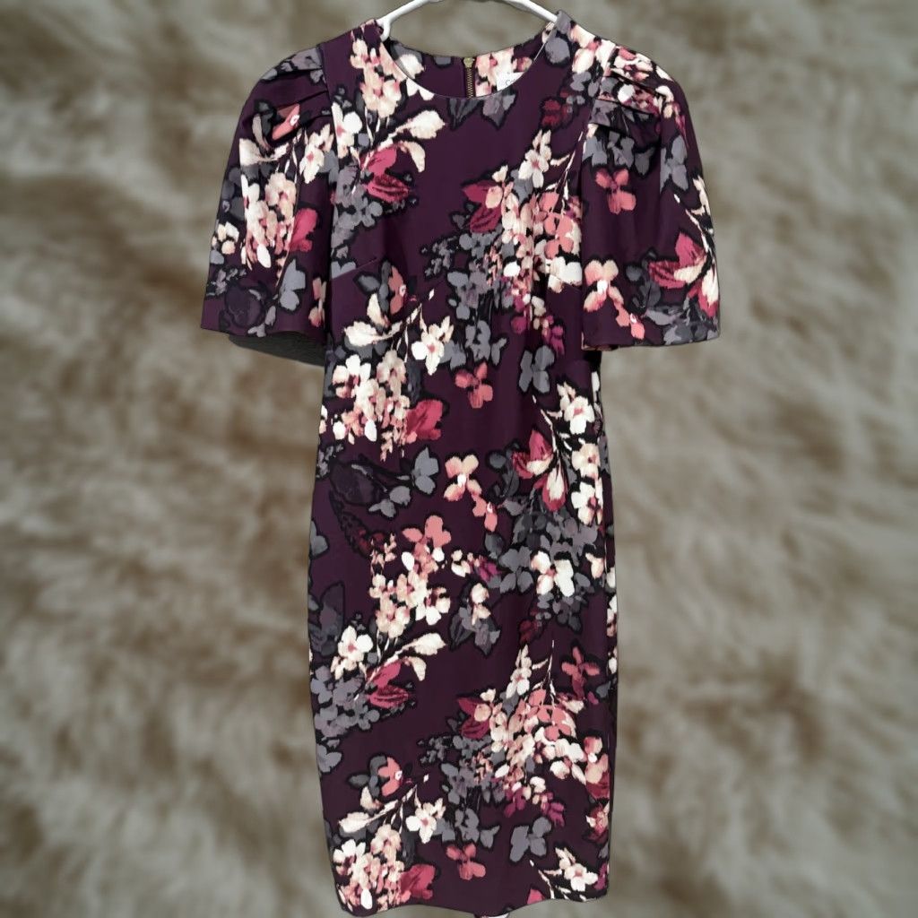 Calvin Klein Calvin Klein Dress Sheath Floral Water Color Print Purple Pink XS? 2? Not sure. Size XS / US 0-2 / IT 36-38 - 1 Thumbnail
