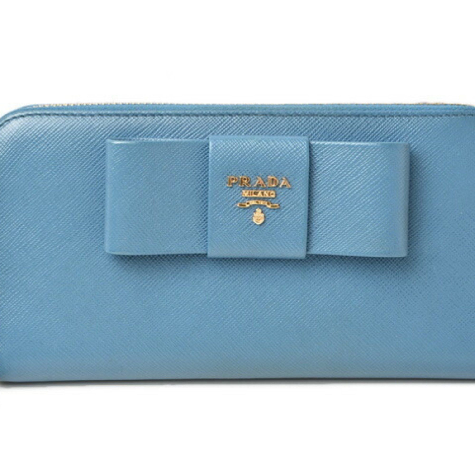 image of Prada Long Wallet 1Ml506 Saffiano Fiocco Embossed Leather Ribbon Motif Calfskin Cobalto Cobalt, Wom
