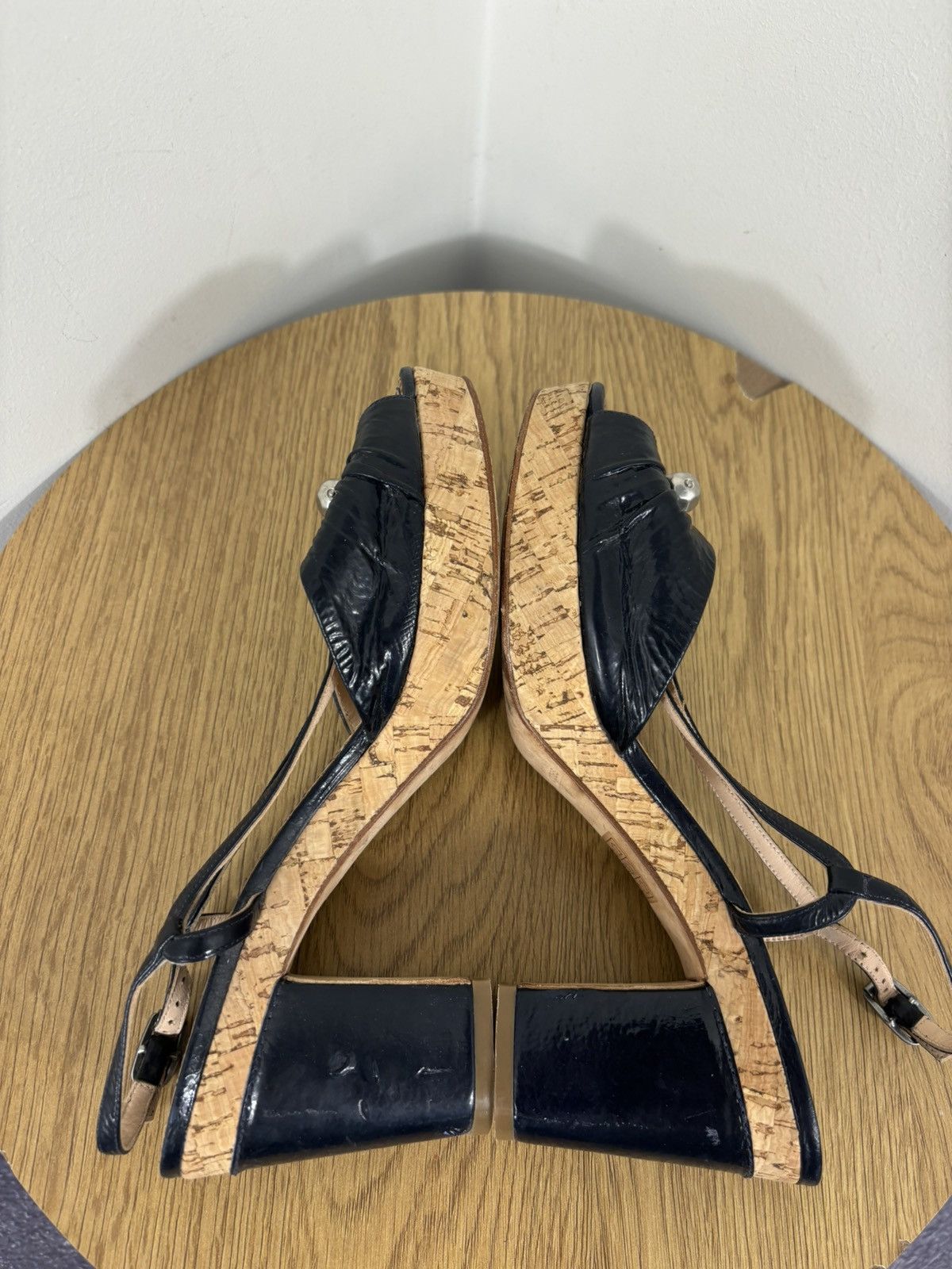 Marc by Marc Jacobs Marc By Marc Jacobs Navy Leather Cork Block Heel Sandals Size US 9.5 / IT 39.5 - 21 Thumbnail
