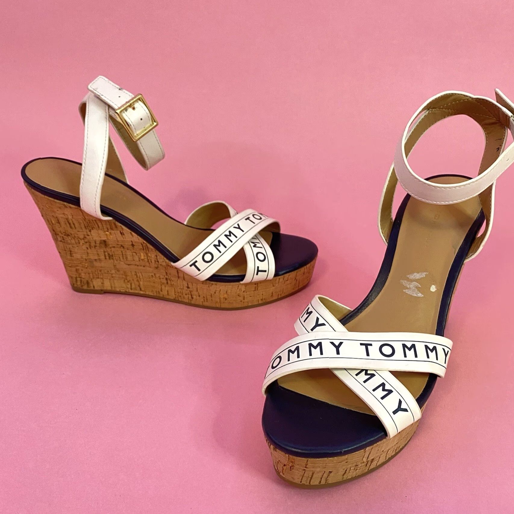 Tommy Hilfiger Tommy Hilfiger Women's Sandal Strappy Wedge Spell Out 4.5” TWKRESHA-C Size 9 M Size US 7 / IT 37 - 2 Thumbnail