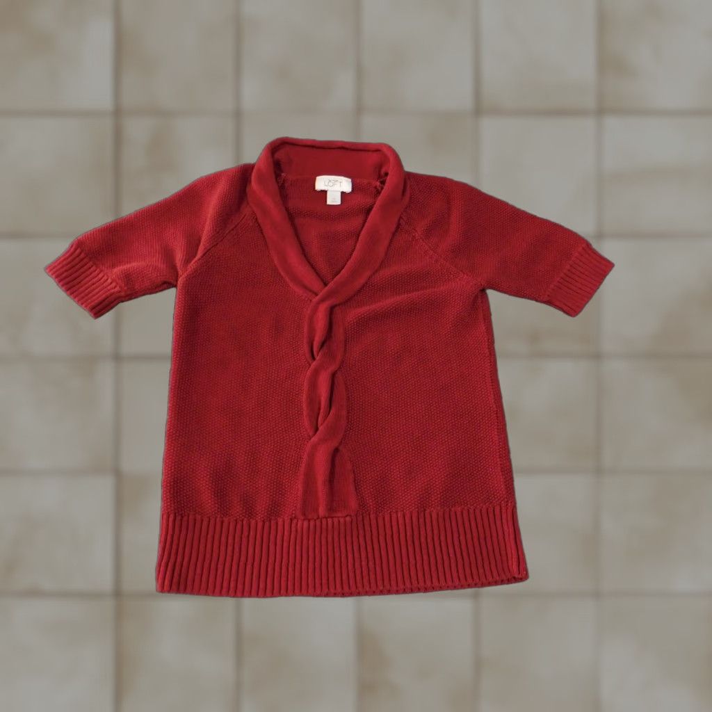 Loft VINTAGE LOFT Ann Taylor Sweater Womens M Red Short Sleeve Shawl Collar Tunic 100% Cotton Raglan Knit Crew Neck Womens Size M / US 6-8 / IT 42-44 - 1 Thumbnail