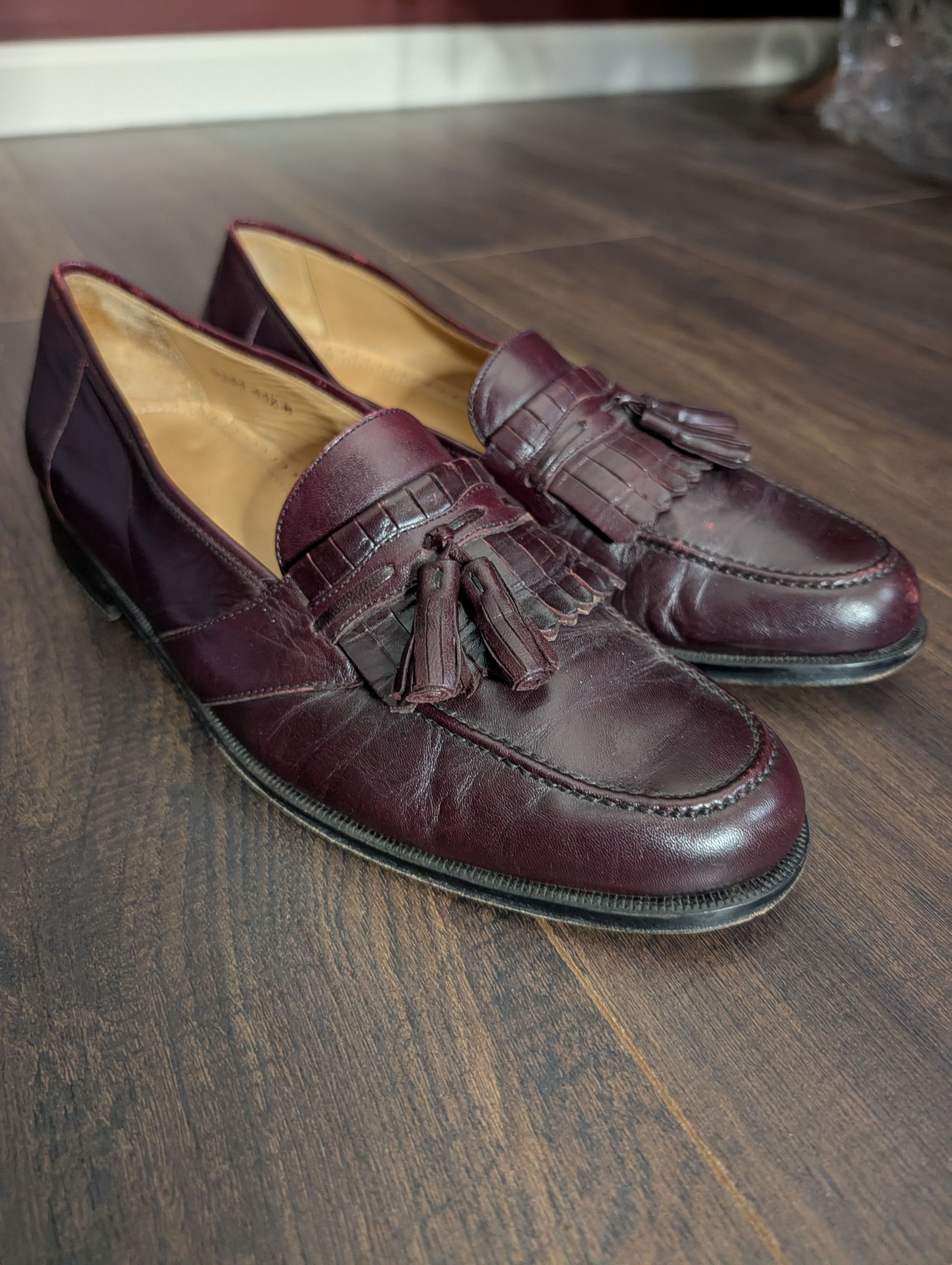 Magnanni Burgundy/Wine Leather Tassel Kiltie Loafers 11.5 Size US 11.5 / EU 44-45 - 13 Thumbnail