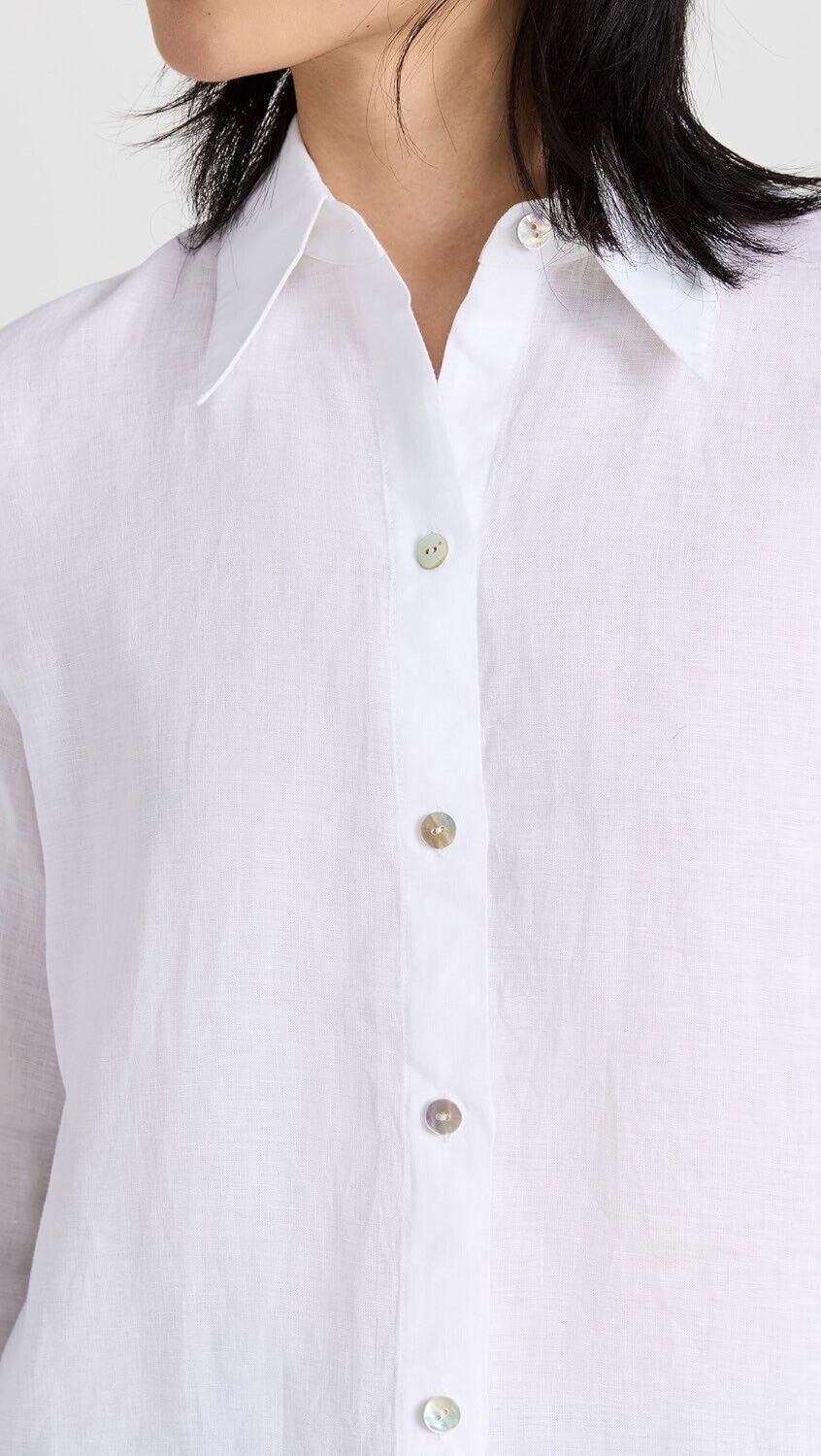 Vince Vince Medium White Long Sleeve Button Up Shirt Linen Blouse Size M / US 6-8 / IT 42-44 - 6 Thumbnail