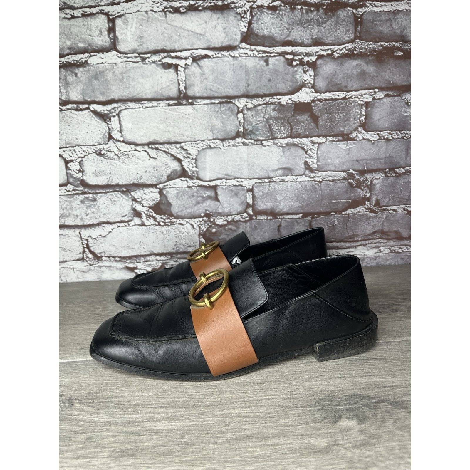 Frame Frame Le Montecito Black Leather Gold Harness Loafers Shoes Size US 8 / IT 38 - 2 Thumbnail
