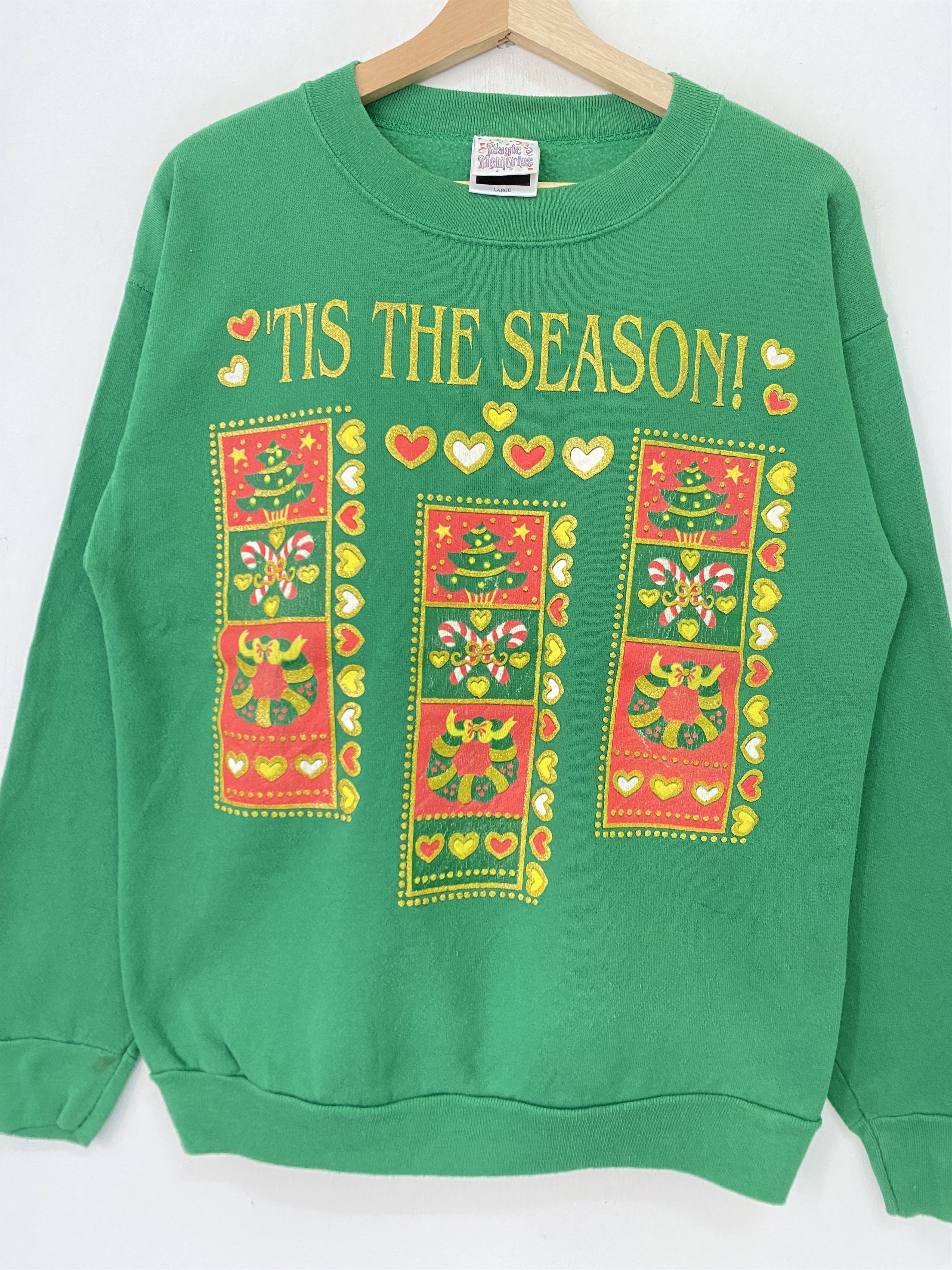 Vintage Vintage Sweatshirt Tis The Season Medium Size Green Size US M / EU 48-50 / 2 - 3 Thumbnail