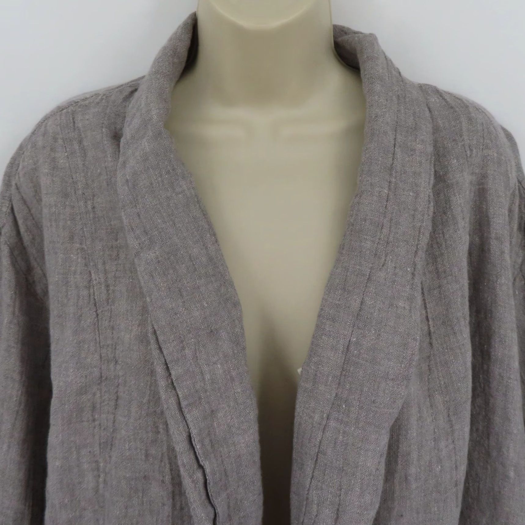 Vintage Tahari Women Medium Gray All Linen Open Front Blazer Jacket Coat Pockets Blouse Suits Size M / US 6-8 / IT 42-44 - 2 Thumbnail