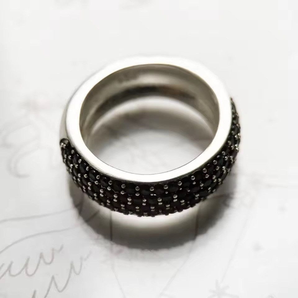 Sterling Silver Black Pave Band Ring Size ONE SIZE - 3 Thumbnail