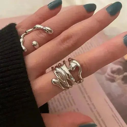 Jewelry × Ring Of Fire Irregular Hollow Silver Color Wide Ring Size ONE SIZE - 2 Thumbnail