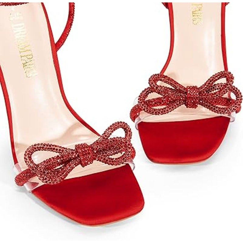 Other Dream Pairs 9.5 Red Rhinestone Bow Clear Strap Heels Size US 9.5 / IT 39.5 - 5 Thumbnail