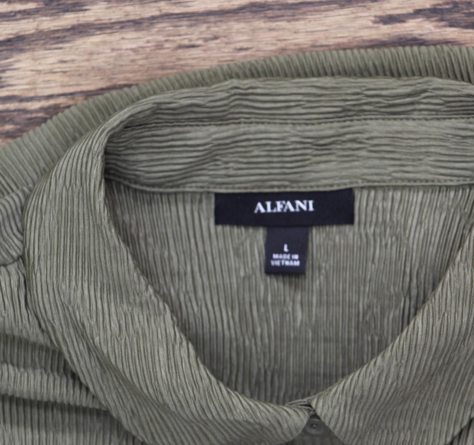 Alfani New Alfani Textured Button Up Roll Tab Shirt Top Green L Size L / US 10 / IT 46 - 3 Thumbnail