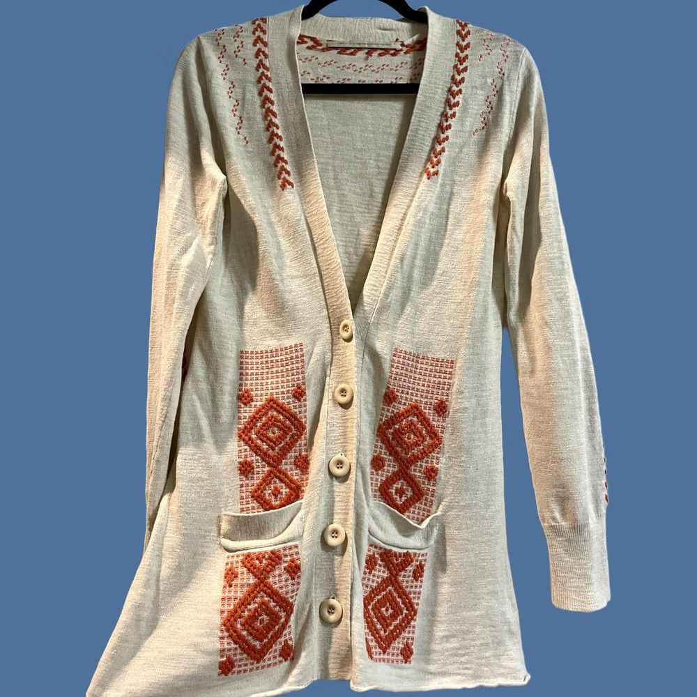 Vintage Twelfth Street By Cynthia Vincent Sweater Womens S White Embroidered Cardigan Size S / US 4 / IT 40 - 1 Thumbnail