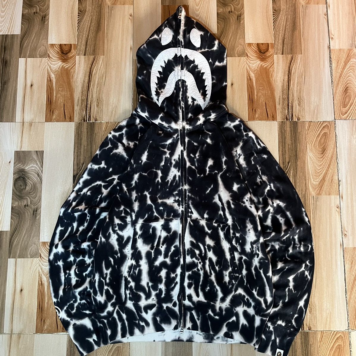 image of Bape Tie Dye 2Nd Shark Full Zip Hoodie in Black, Men's (Size Medium)