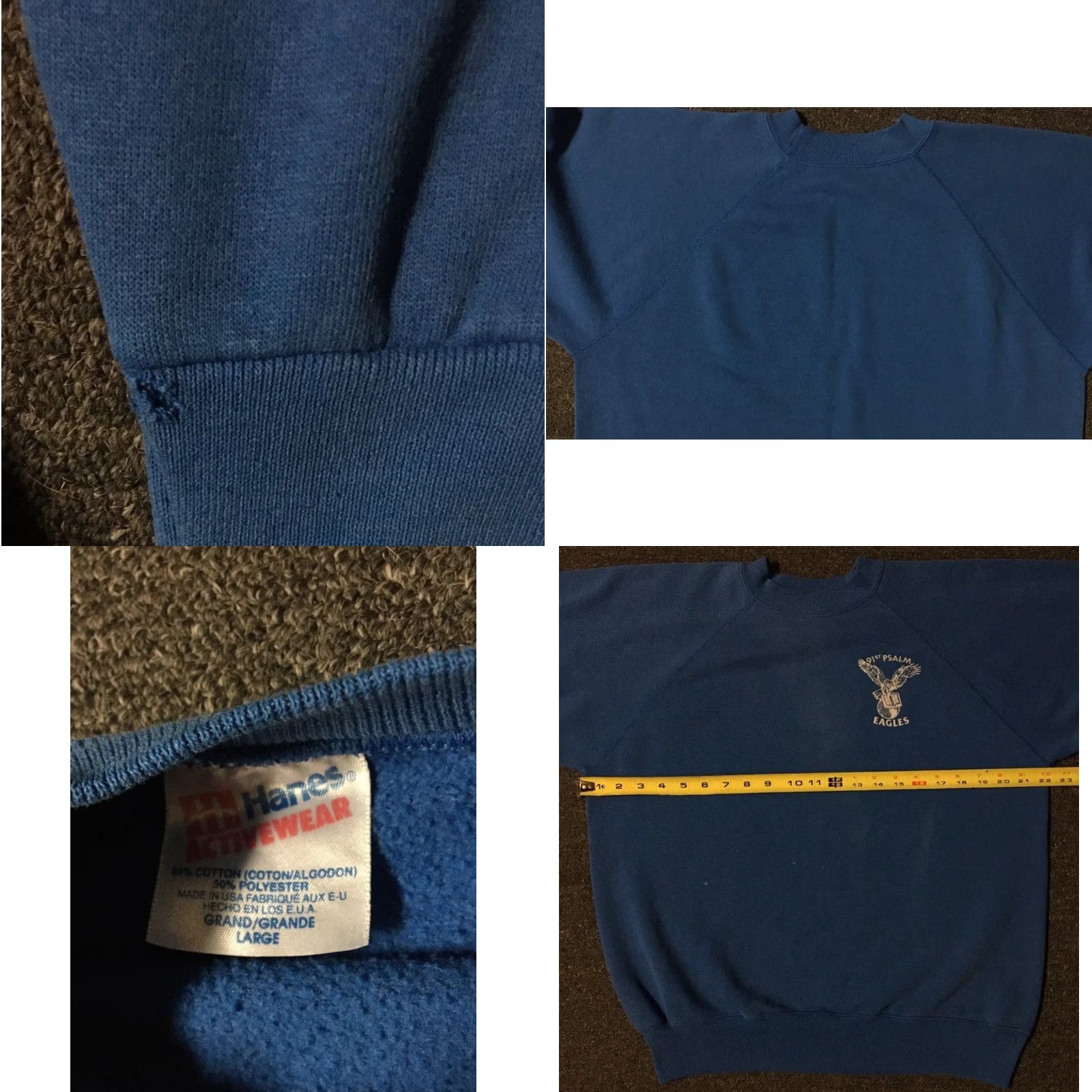 Vintage VINTAGE 80s 91st Psalm School Eagles Faded Distressed Sweatshirt S Mens Blue Pullover Hoodie US Made Size US S / EU 44-46 / 1 - 8 Thumbnail
