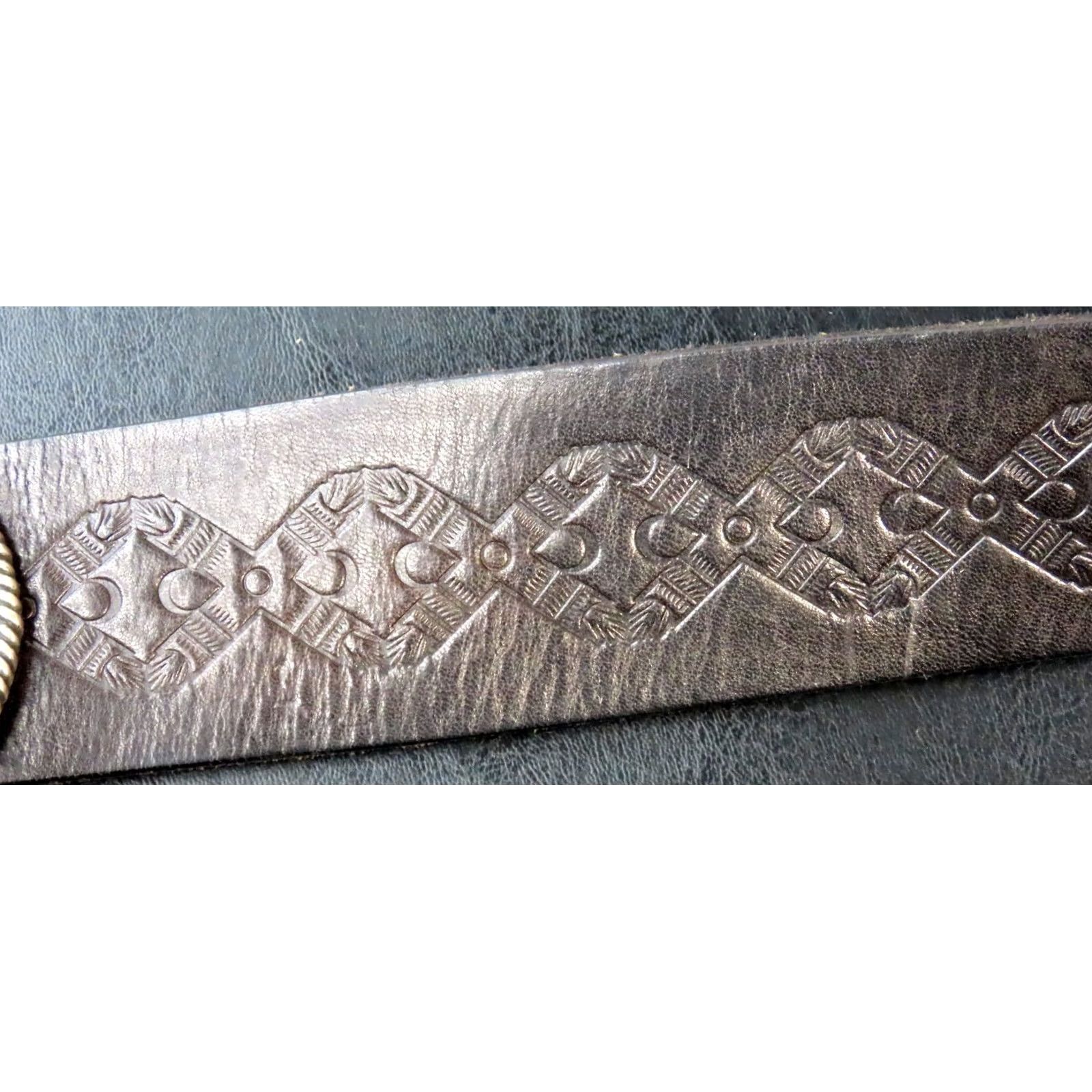 Vintage READ Black Genuine Leather Handmade 2" Wide Western Belt Buckle Ostrich Leather Geometric Unisex Adults Adjustable Size ONE SIZE - 4 Thumbnail