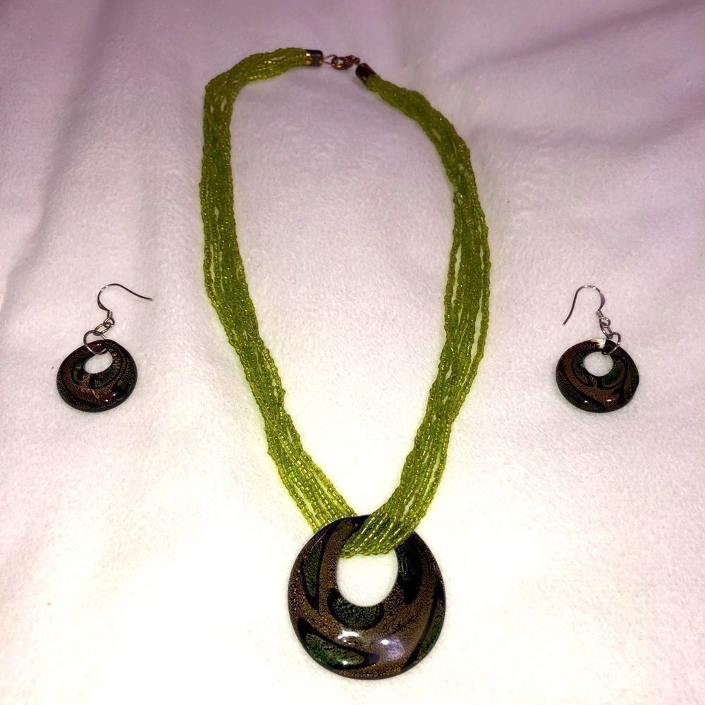 Other Glass Pendant Necklace with Earrings Set Size ONE SIZE - 1 Thumbnail
