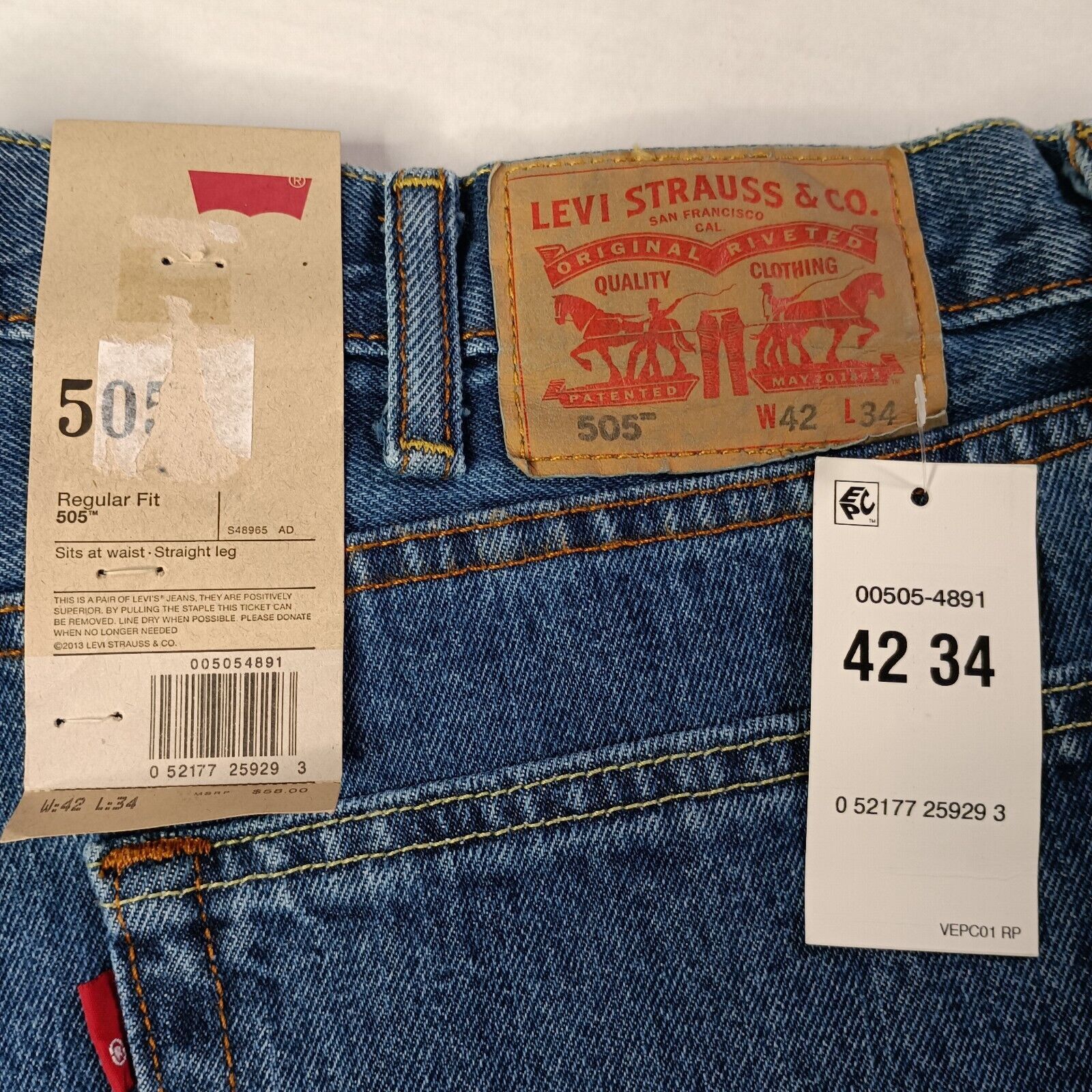 Levi's Levi's 505 Jeans Men's 42x34 Regular Fit Straight Leg Blue Size US 42 / EU 58 - 2 Thumbnail