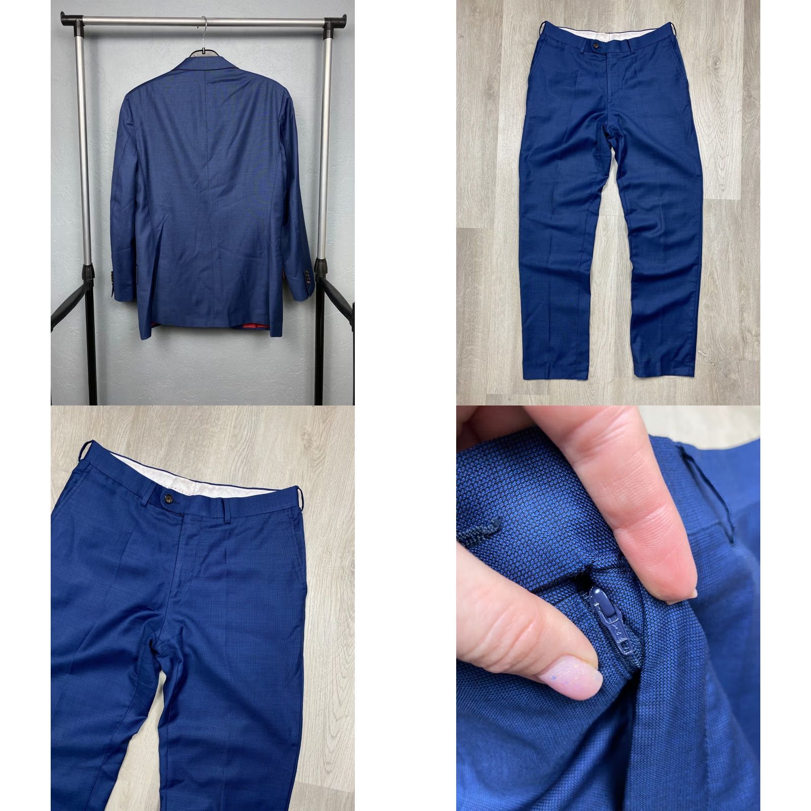 Suitsupply Suitsupply Blazer - 2 Piece Wool Suit Jacket + Pants 48R Blue Mens Vintage Style Two-Button Front Size 48R - 8 Thumbnail